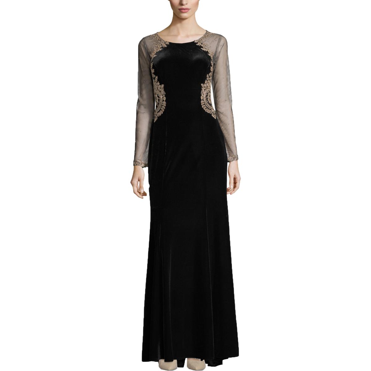 Xscape Womens Black Velvet Embellished Formal Evening Dress 4 BHFO 2933 ...