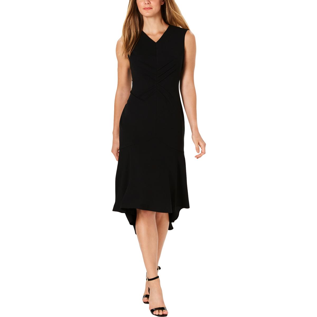 Calvin Klein Womens Black Ruffled Hi-Low Sleeveless Midi Dress 6 BHFO ...