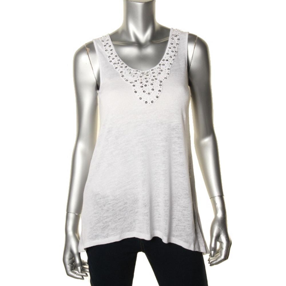 Cable Gauge NEW Knit Works 4 White Linen Sequined Tank TOP Shirt M Bhfo ...