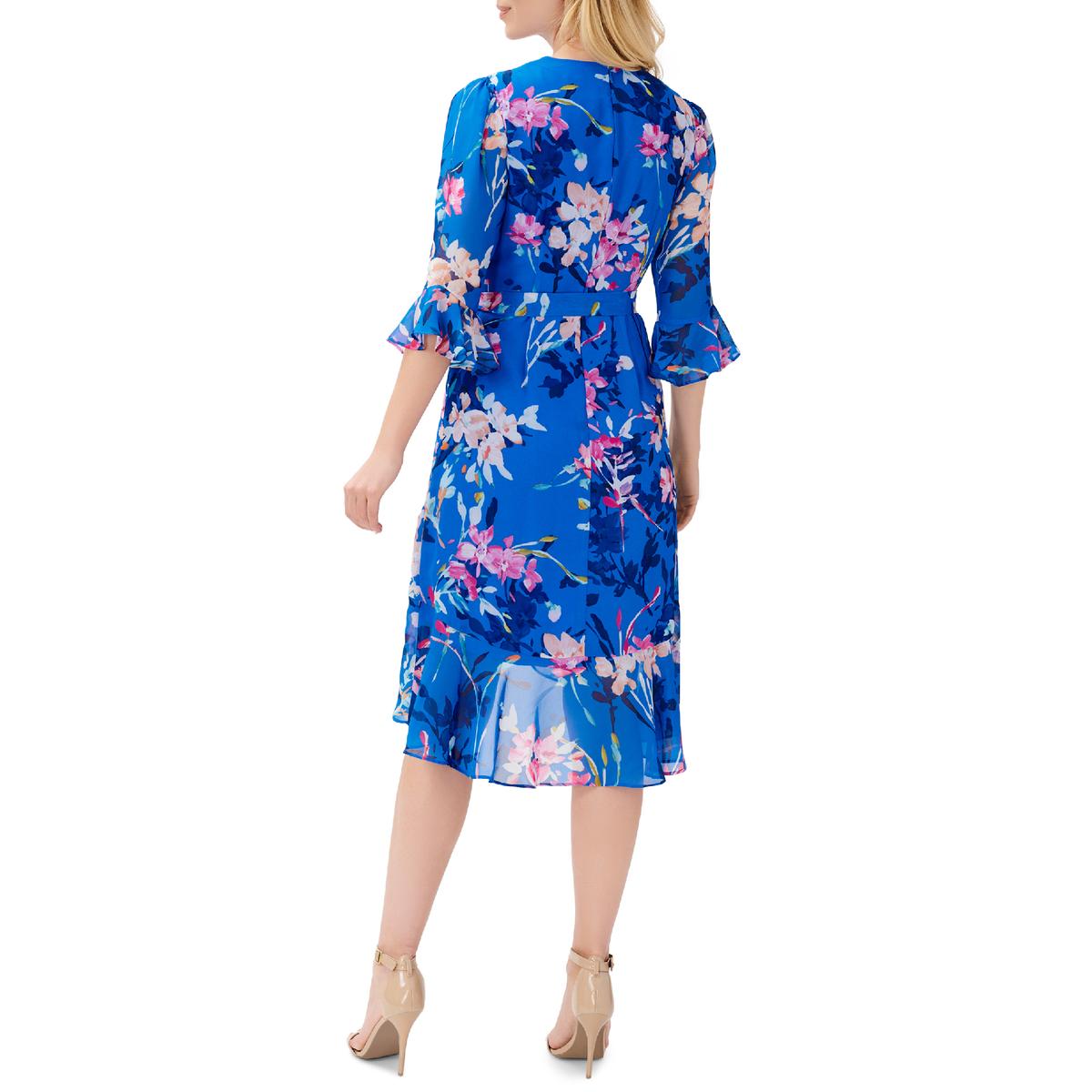 Adrianna Papell Womens Blue Floral Print Gathered Wrap Dress 6 BHFO 6127