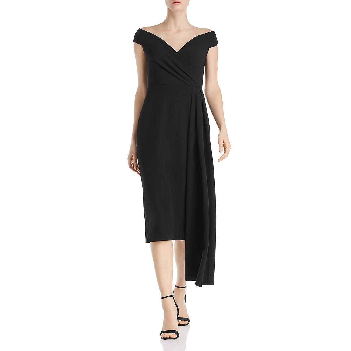 Eliza J Womens Black Off-The-Shoulder Pleated Midi Cocktail Dress 6 ...