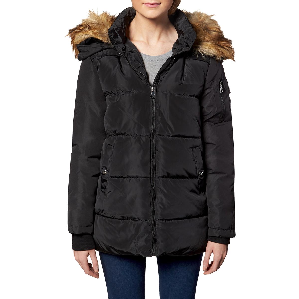 Madden Girl Women's Quilted Faux Fur Trim Hooded Convertible Winter ...