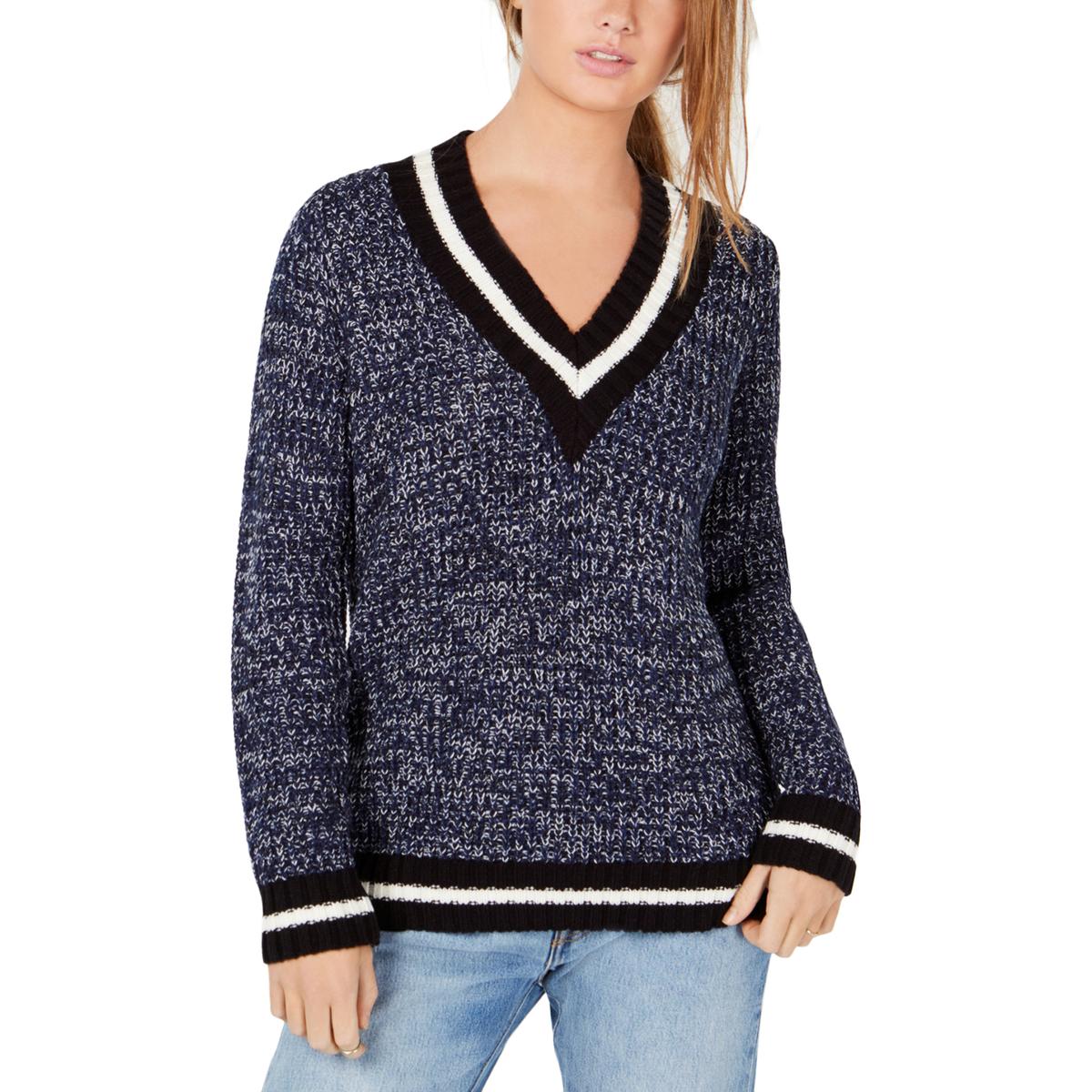 Freshman Womens Blue Knit Marled V-Neck Pullover Sweater Top M BHFO ...