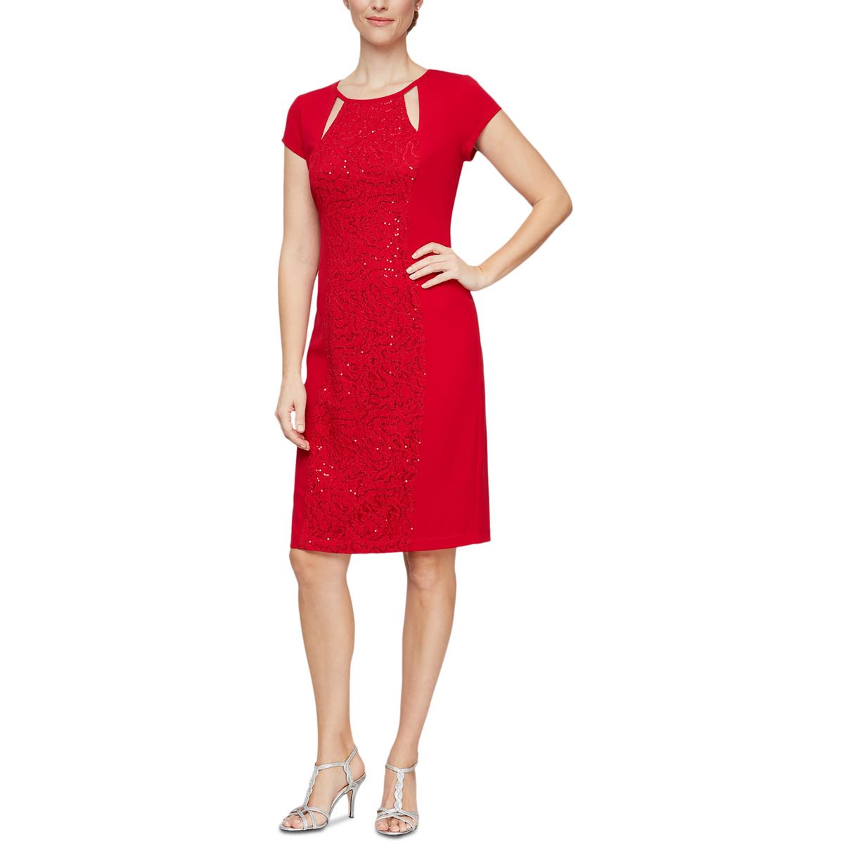 SLNY Womens Sequined Lace Inset Sheath Cocktail and Party Dress BHFO 4852