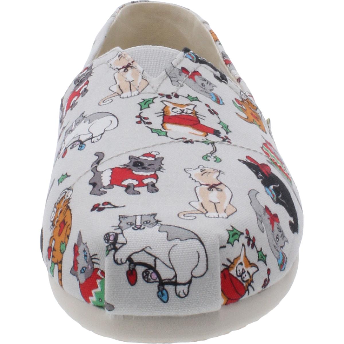 TOMS Womens 6 Belmont Holiday Cats Light Grey Christmas Flats Shoes