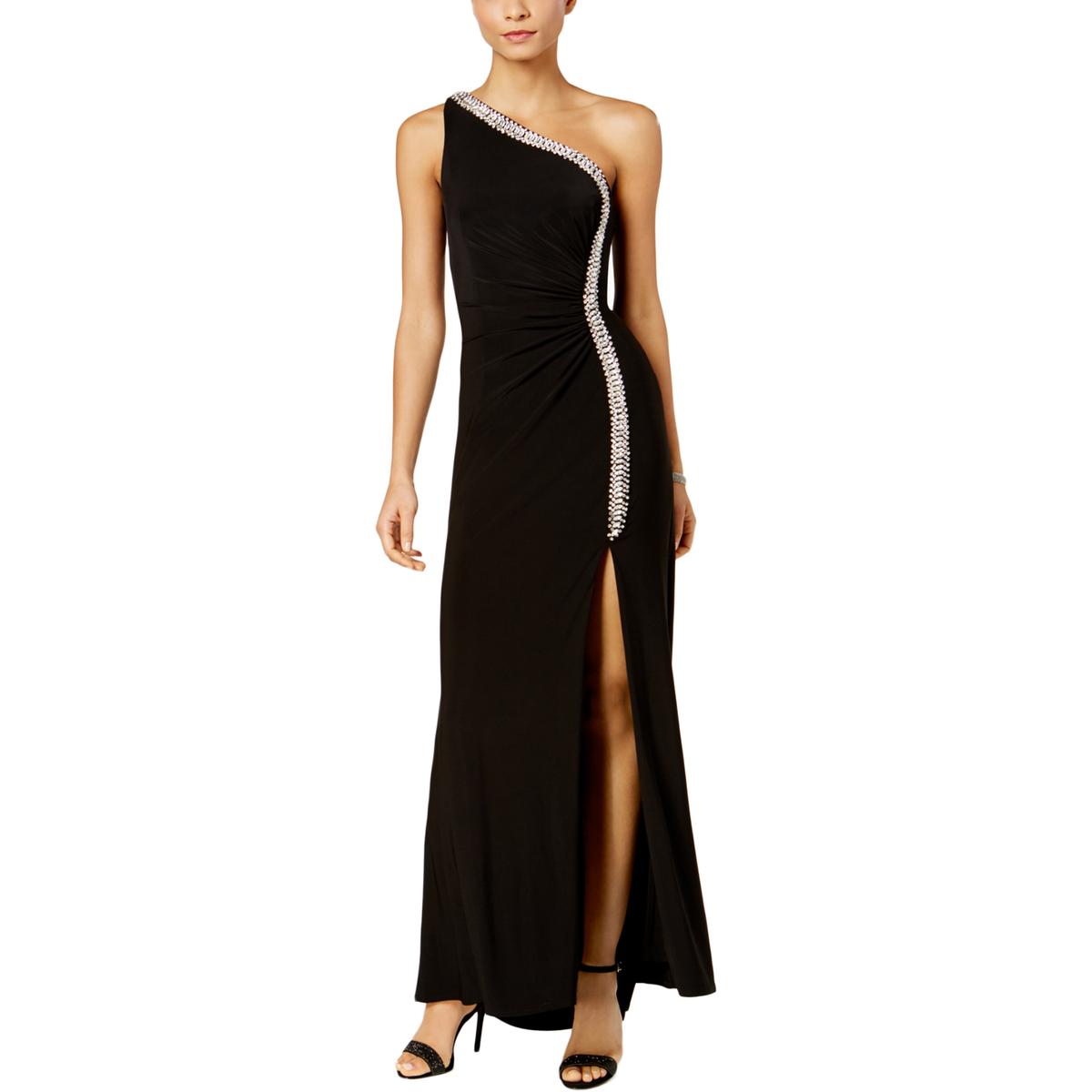 black ruched gown