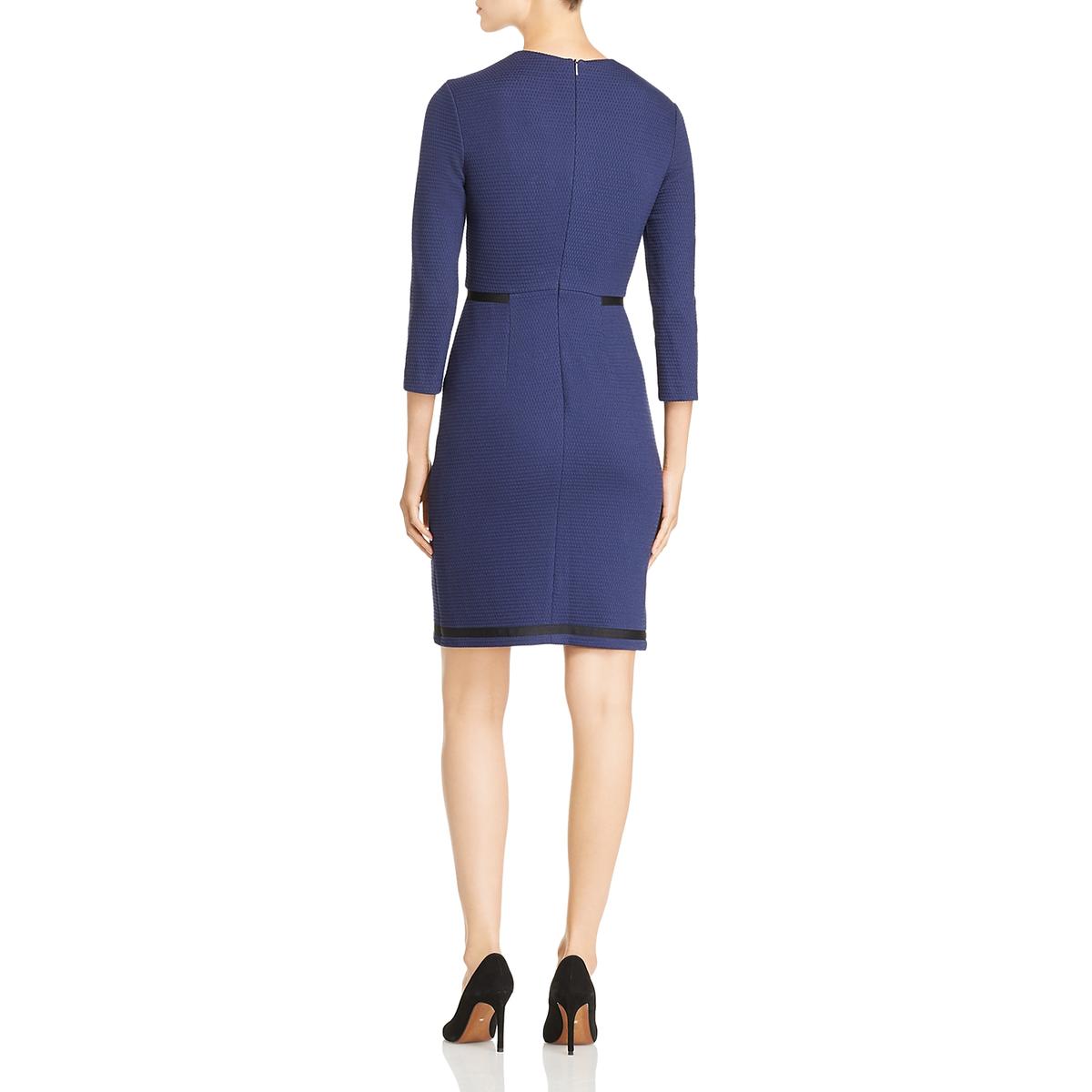 Hugo Boss Womens Hemio Navy Waffle Knit V Neck Wear to Work Dress 12 ...