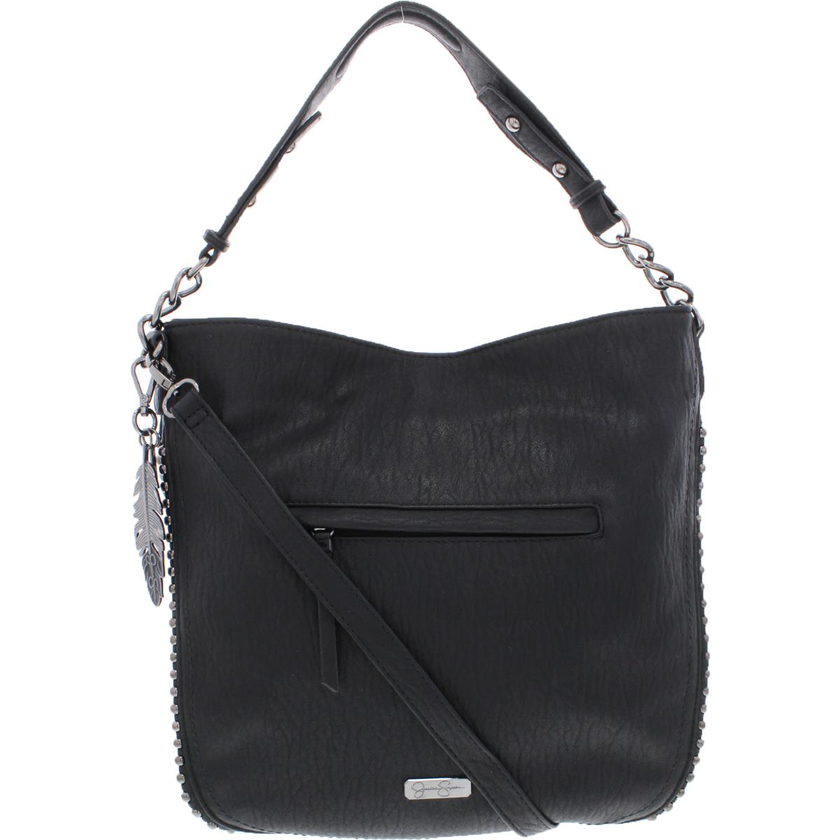 Jessica Simpson Womens Camile Black Studded Hobo Handbag Purse Large