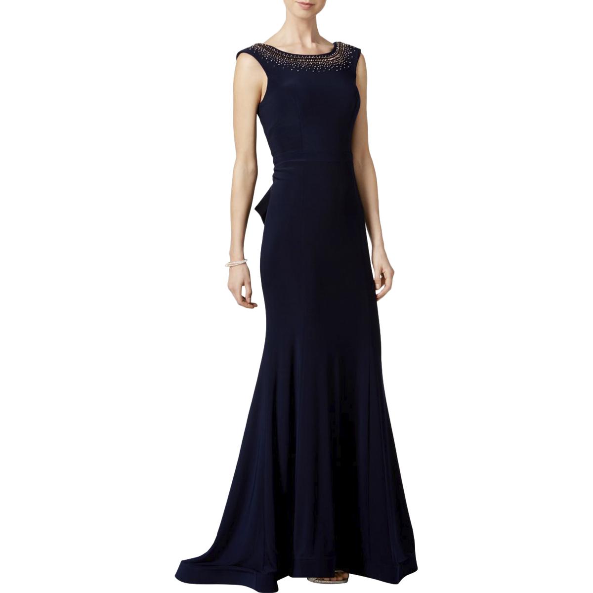 Xscape Womens Navy Ruffle Formal Special Occasion Evening Dress Gown 8 ...