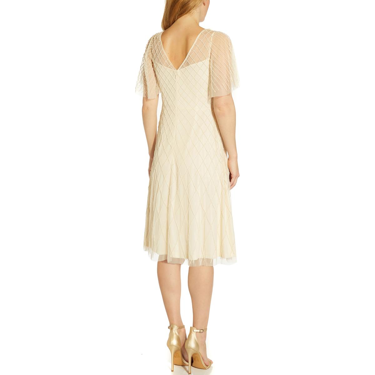 Adrianna Papell Womens Flutter Sleeve Mid Calf Formal Midi Dress BHFO 2091