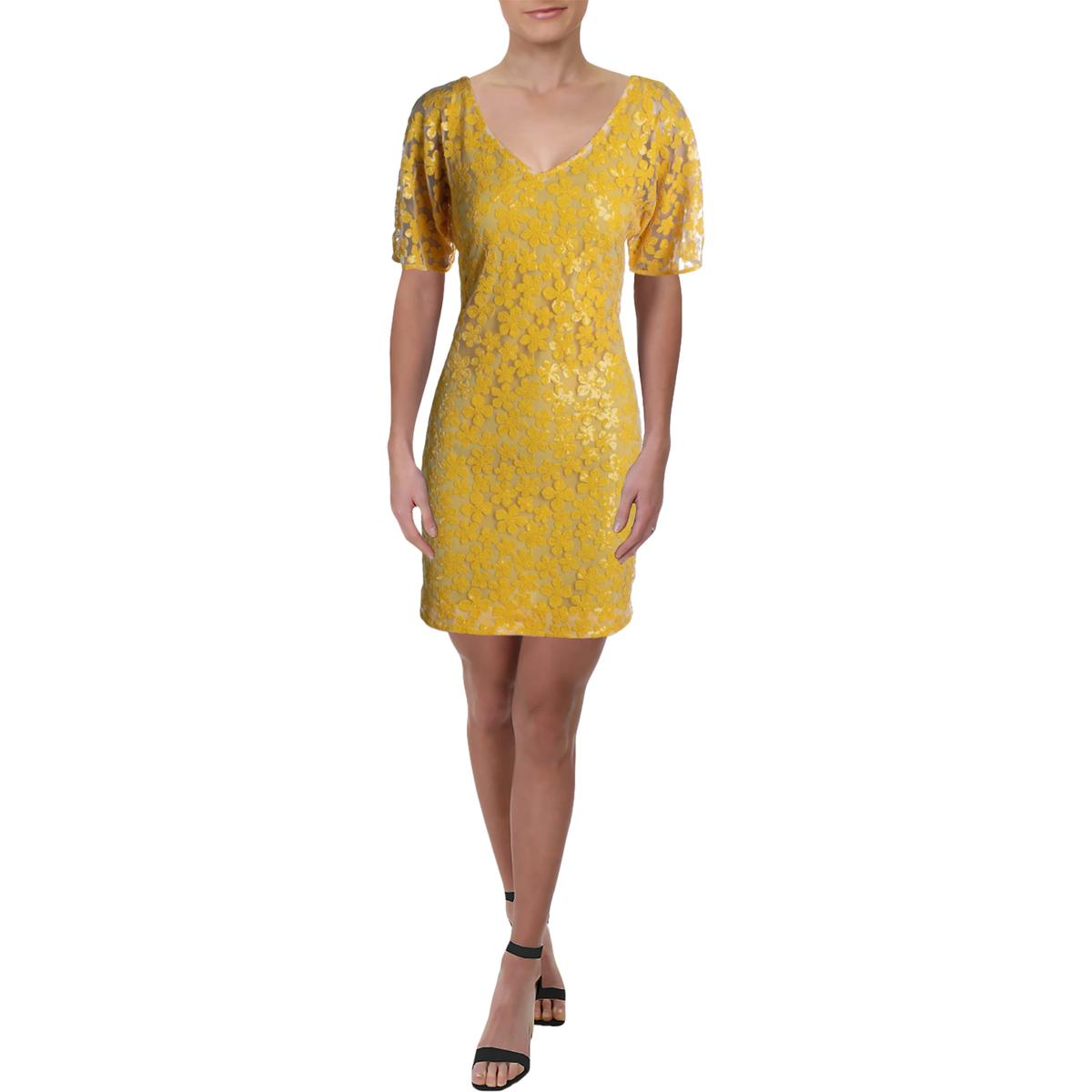 Trina Turk Womens Volcano Yellow Sequined Mesh Shift Dress 0 BHFO 1219