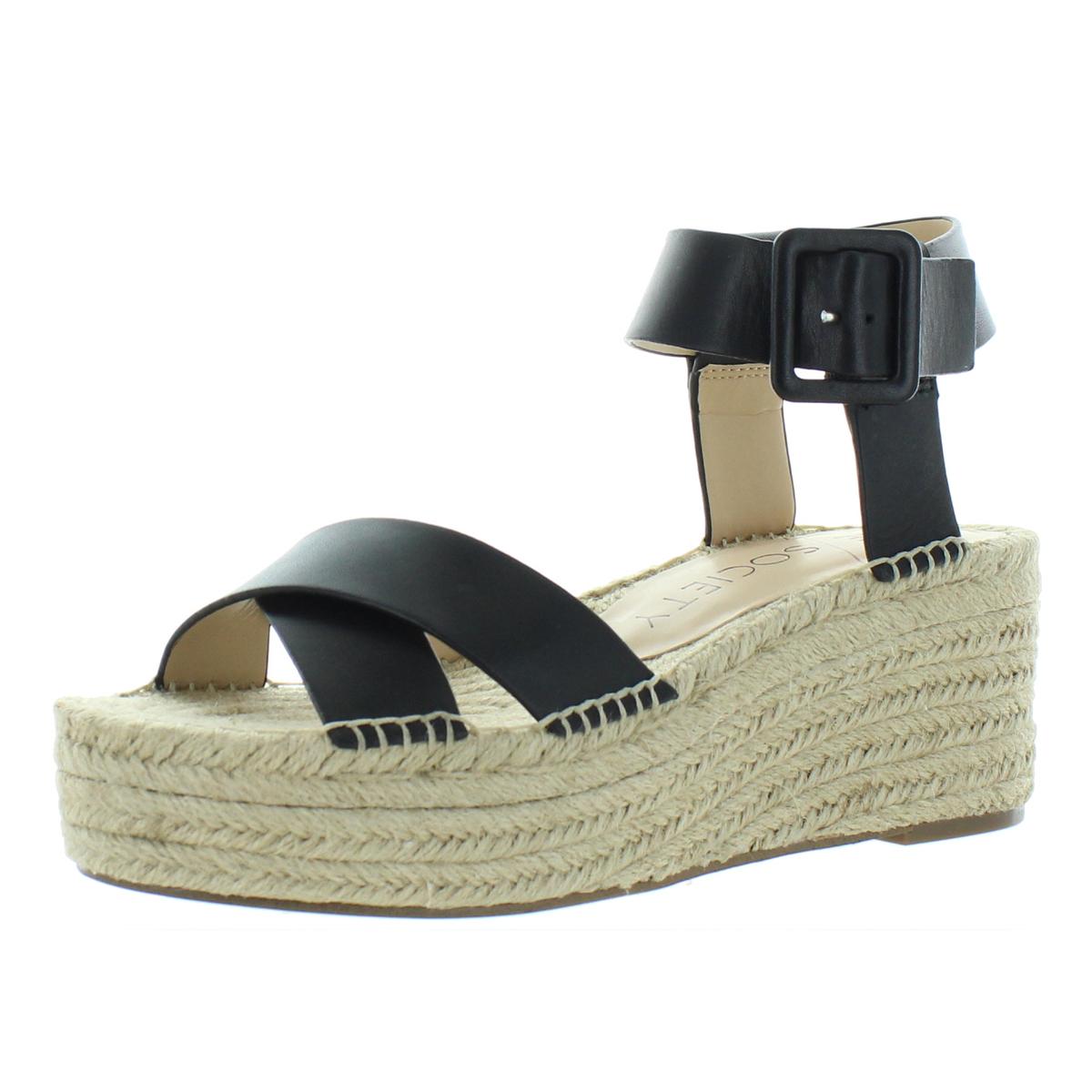 Sole Society Womens Audrina Leather Ankle Strap Wedge Sandals Shoes BHFO  4538