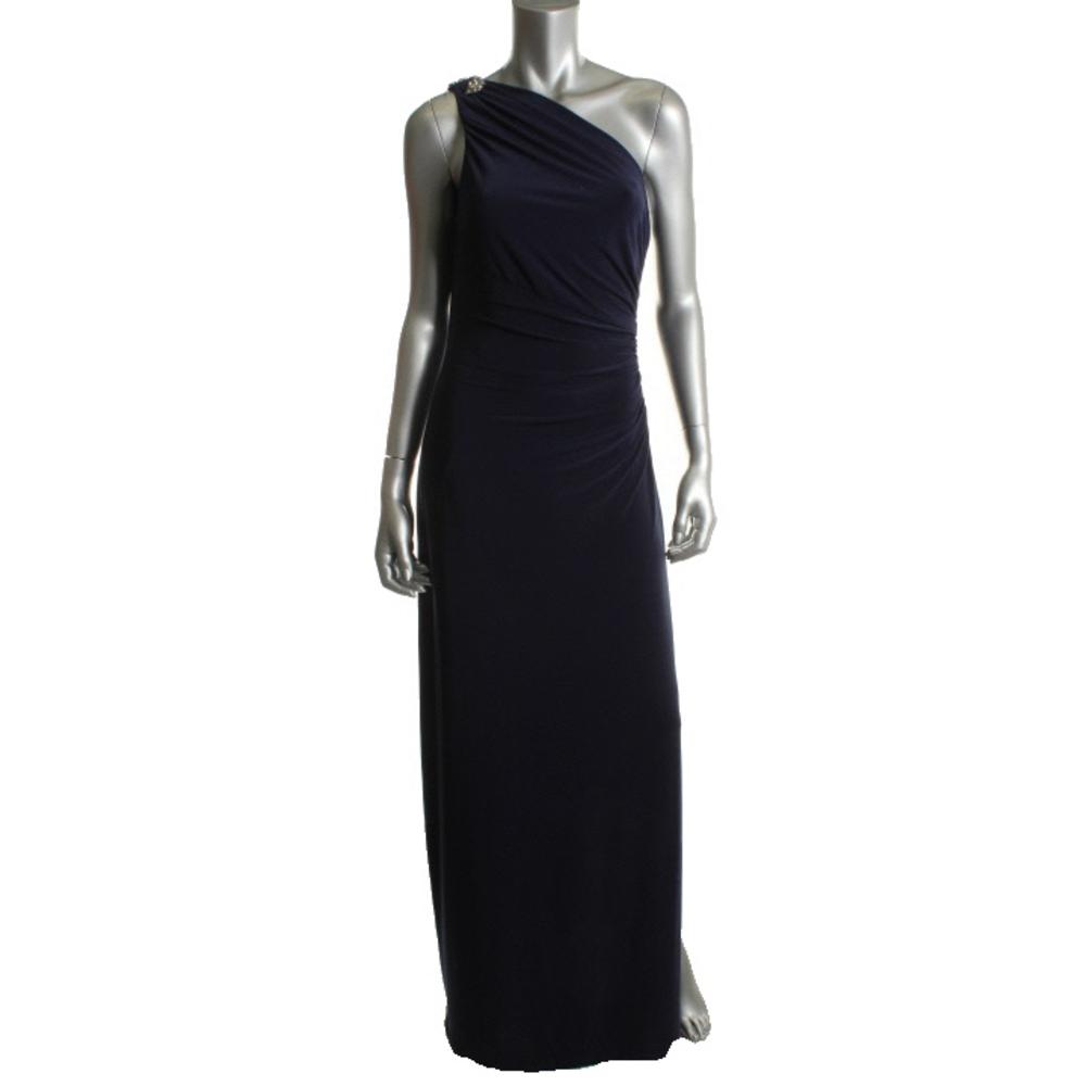 Ralph Lauren NEW Blue Matte Jersey One Shoulder Evening Dress Gown 14 ...