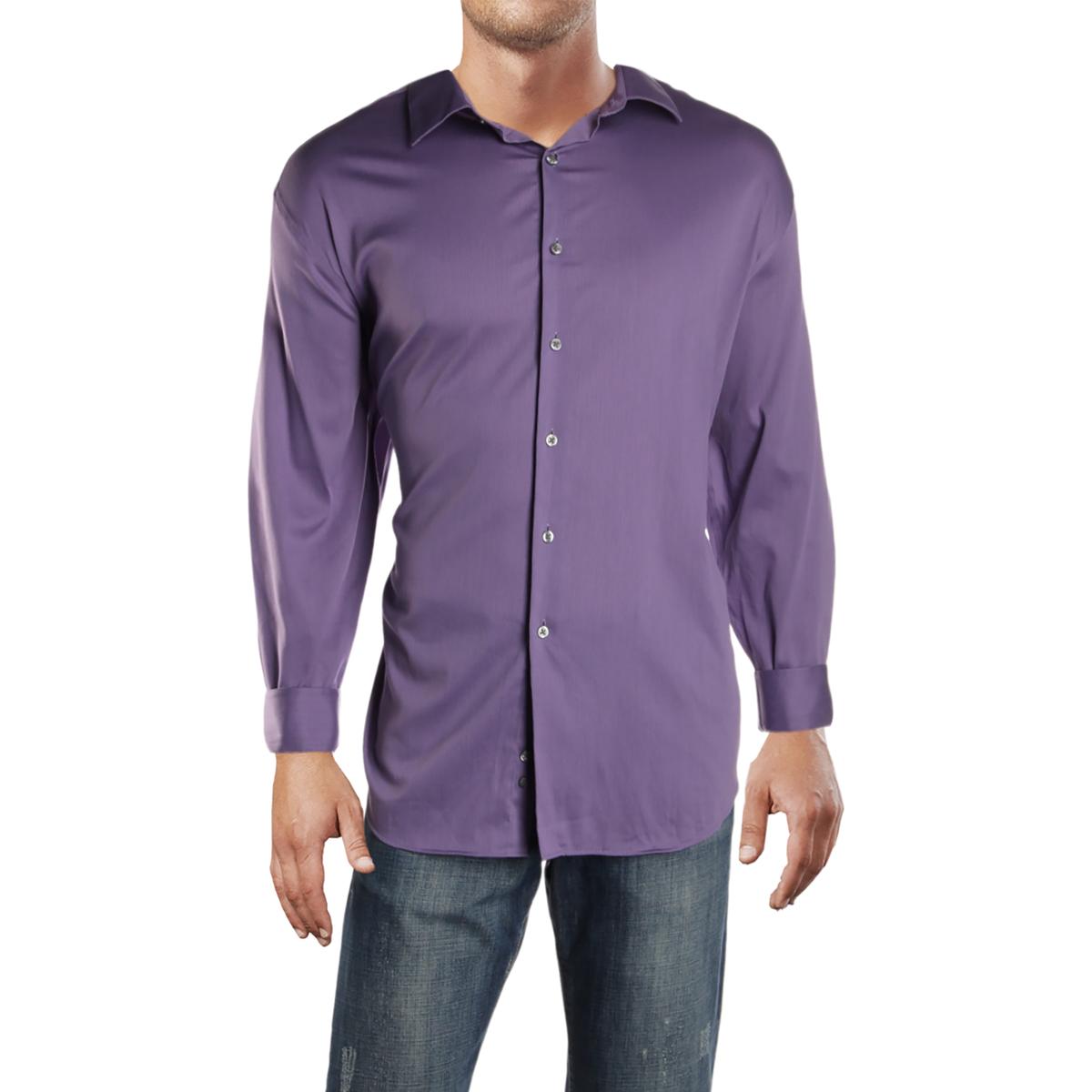 Alfani Mens Purple Athletic Fit Button-Down Shirt 18-18.5 34/35 XXL ...