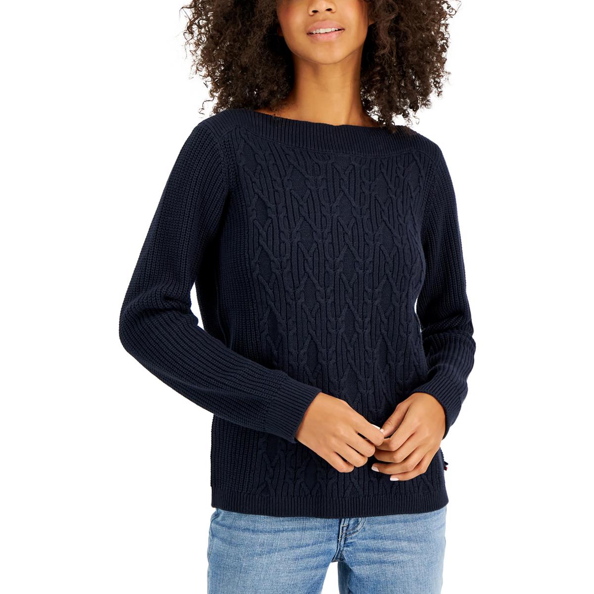 Tommy Hilfiger Womens Cable Knit Boat Neck Pullover Sweater Top BHFO 1113