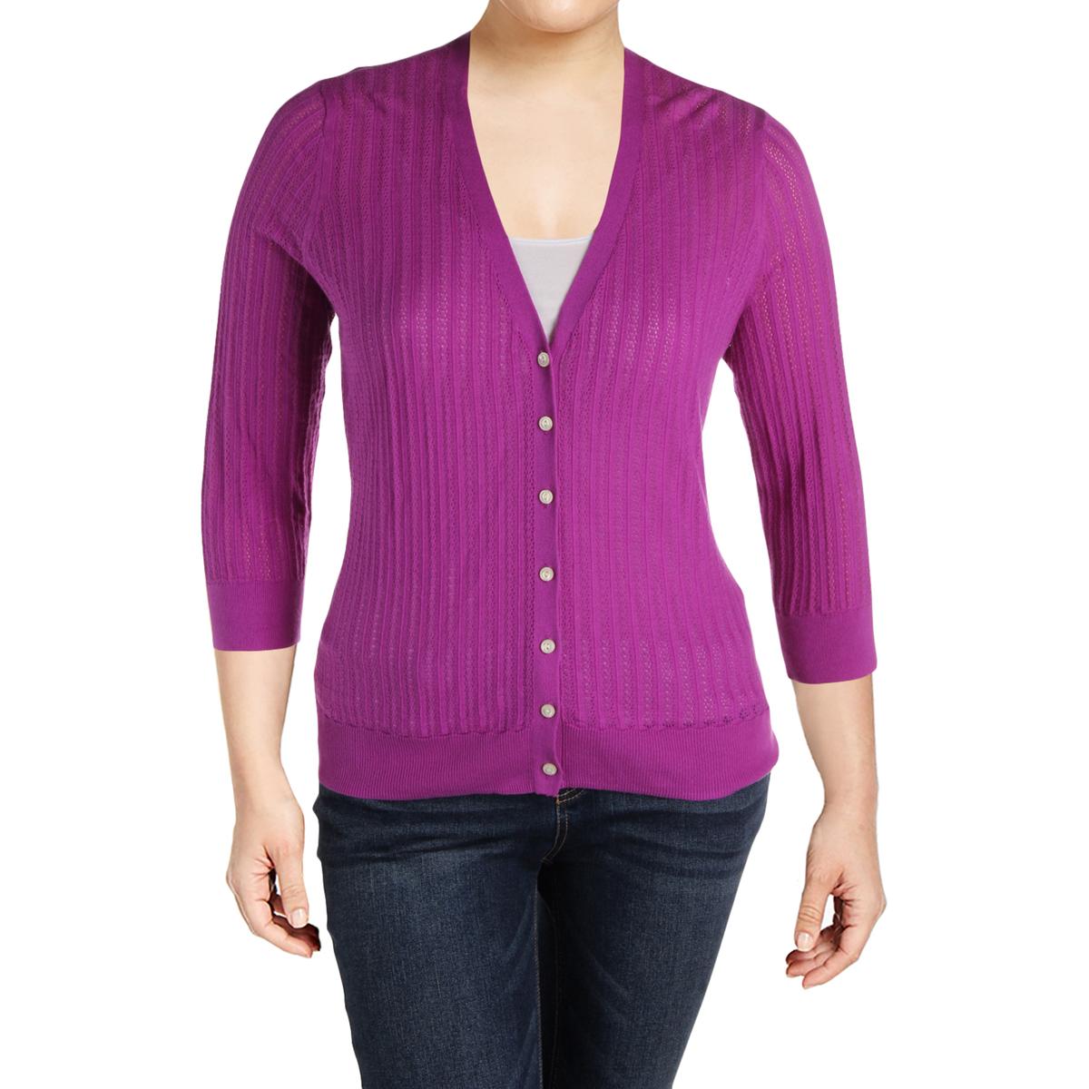 Lauren Ralph Lauren Womens Purple Pointelle Cardigan Top Shirt Plus 2X ...
