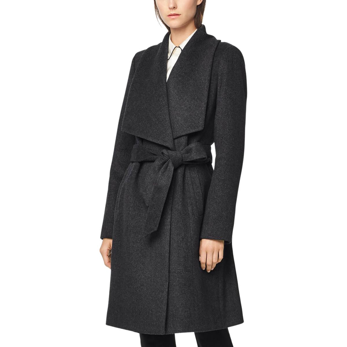 Cole Haan Womens Gray Winter Wool Blend Melange Wrap Coat Outerwear 6 ...