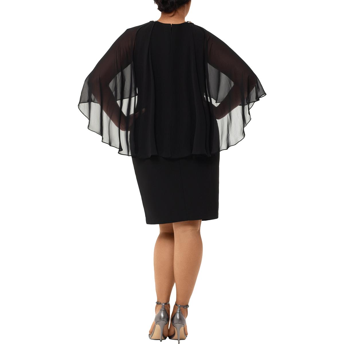 Xscape Womens Black Embellished Capelet Party Cocktail Dress Plus 22W