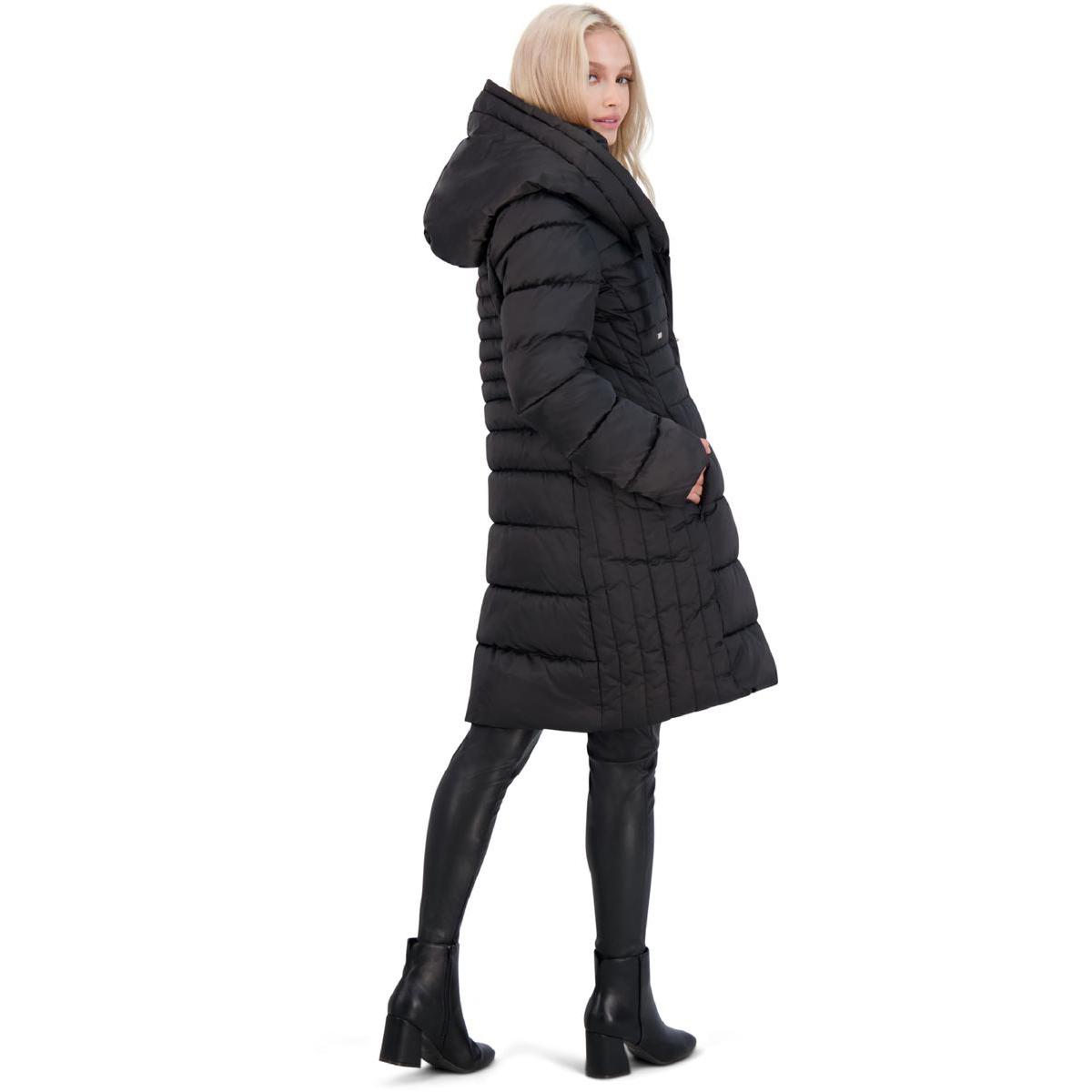Tahari Casey Fitted Puffer Coat for Women-Quilted Winter Coat with Bib - Picture 9 of 10