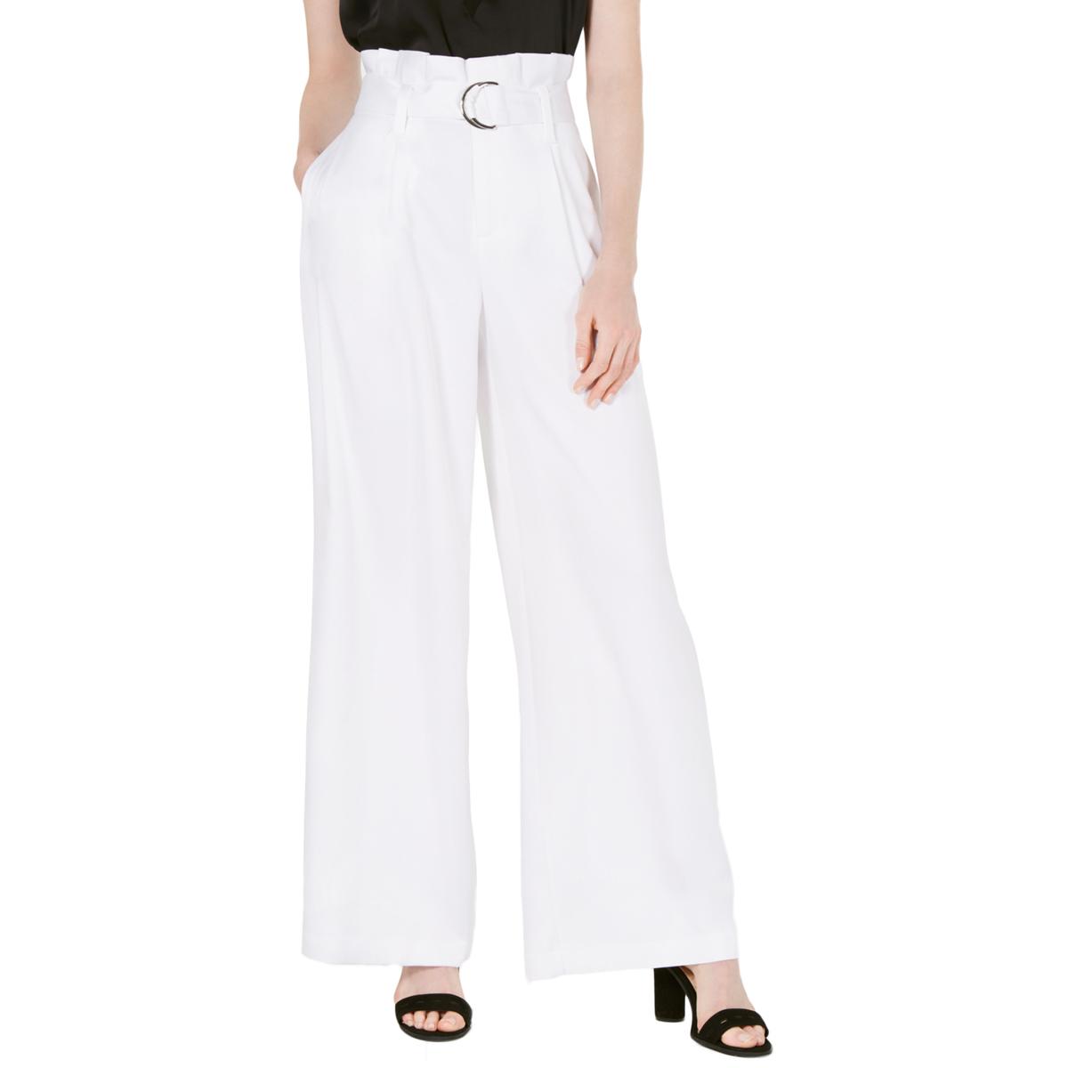 Bar III Womens White Satin Pleated Office Wide Leg Pants Trousers 4 ...