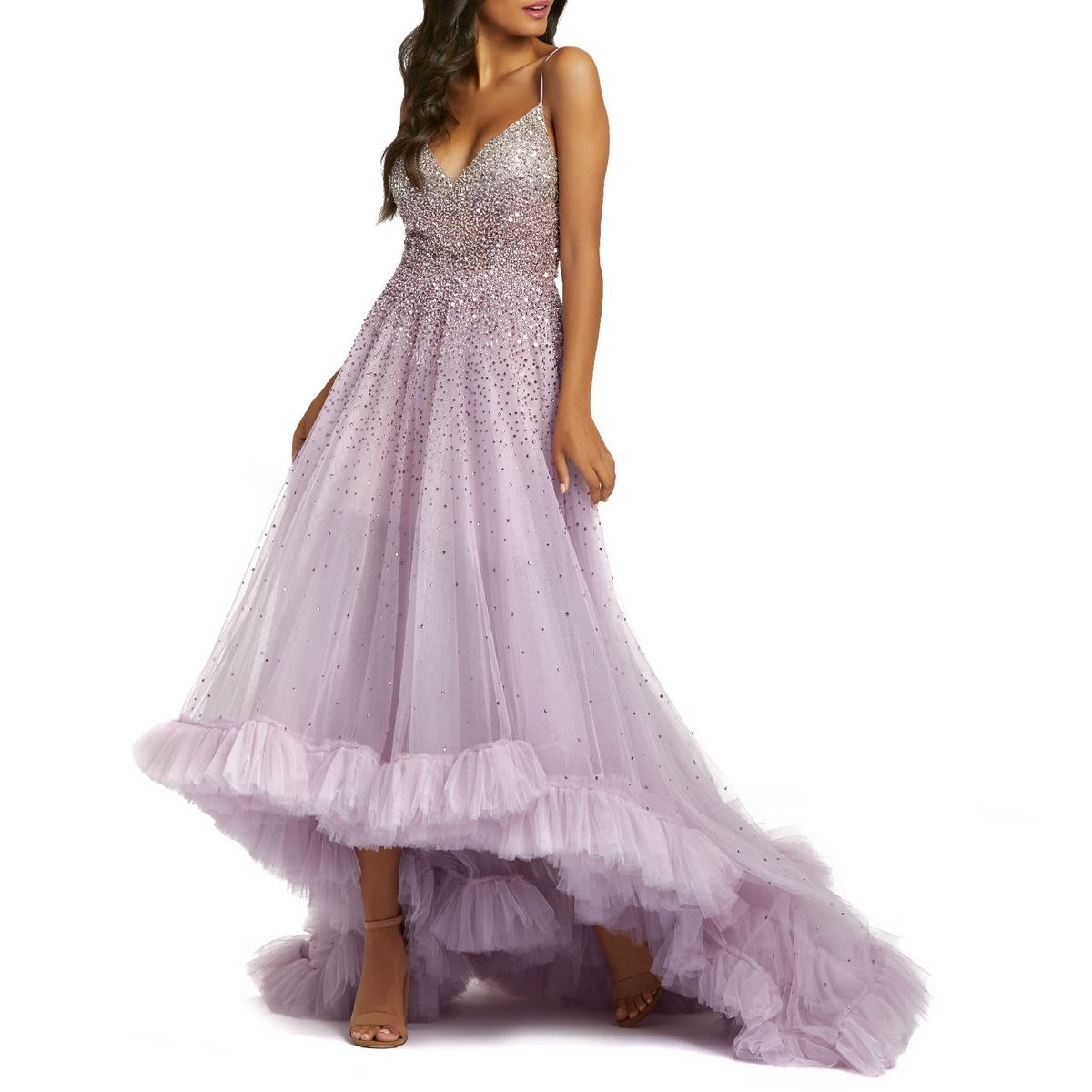 Pre-owned Mac Duggal Womens Embellished Hi-low Formal Evening Dress Gown Bhfo 0858 In Purple