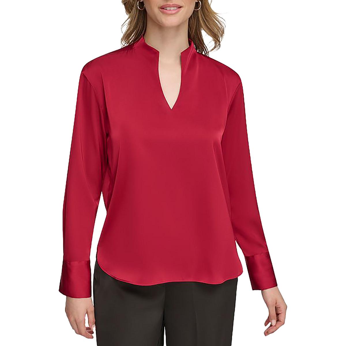 Calvin Klein Womens V-Neck Pullover Top Blouse Shirt BHFO 1046