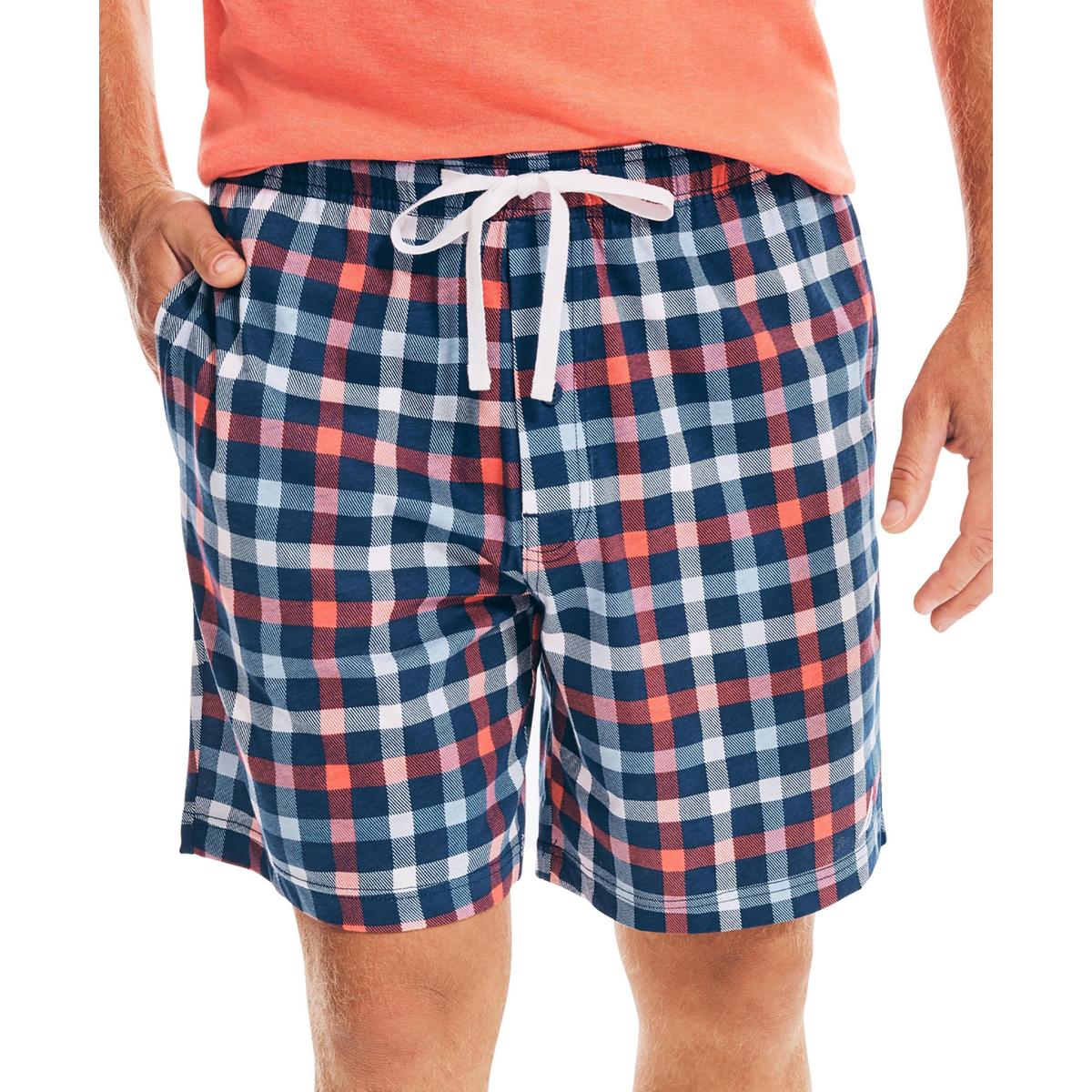 Nautica Sleepwear Mens Blue Cotton Plaid Sleep Short Loungewear S