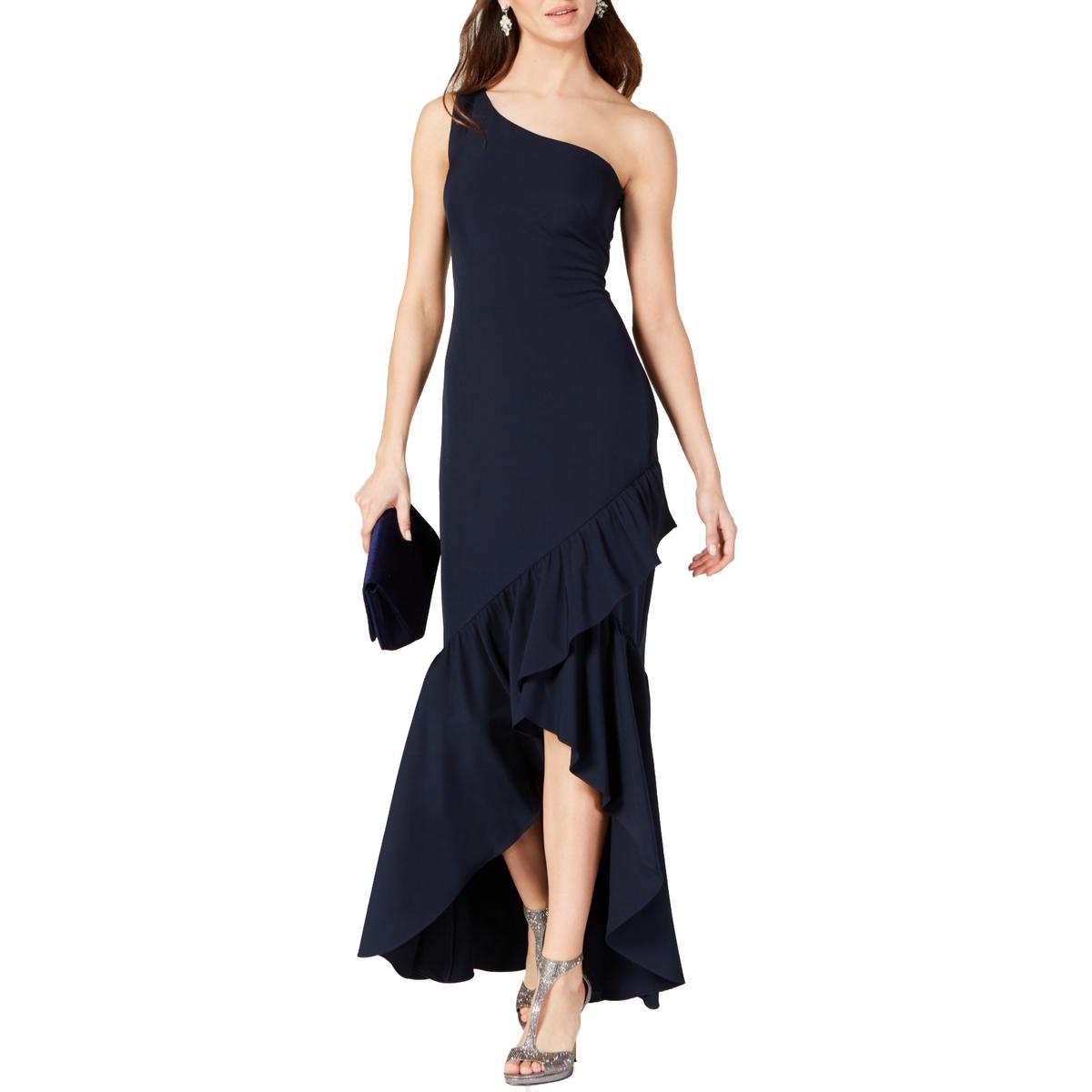 Vince Camuto Womens Navy Ruffled One Shoulder Evening Dress Gown 6 BHFO ...