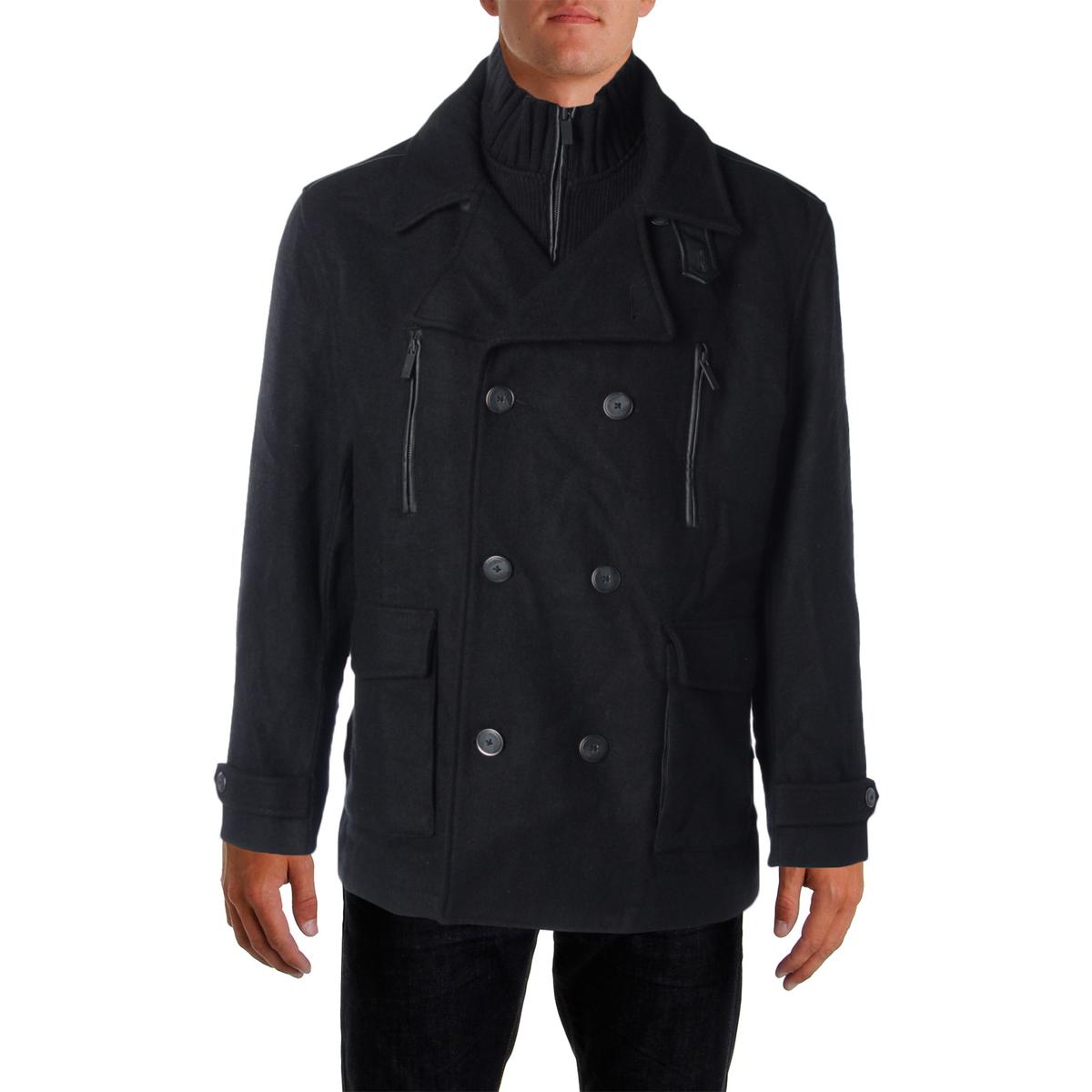 Kenneth Cole Reaction 5933 Mens Wool Blend Double-Breasted Pea Coat ...