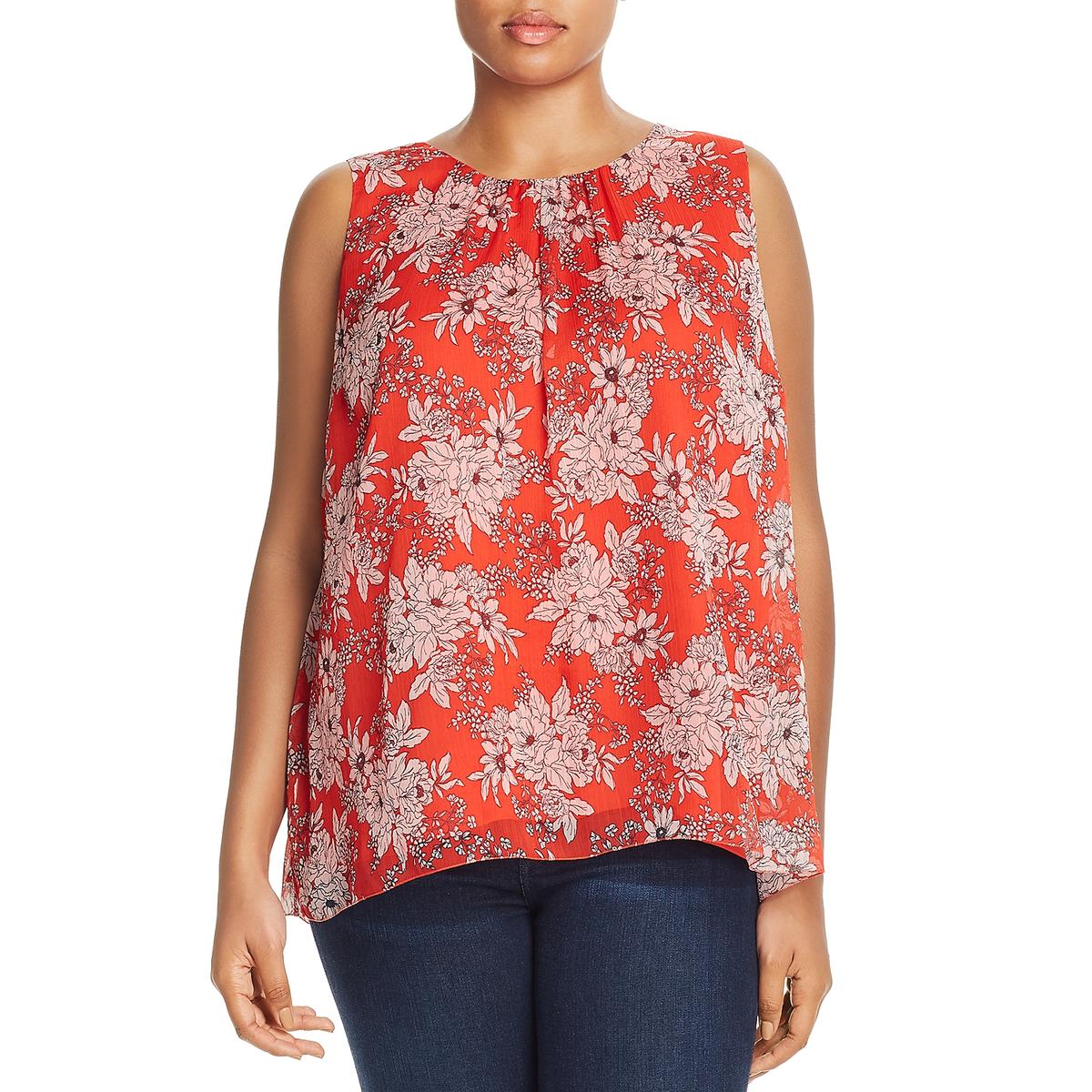 Vince Camuto Womens Red Floral Pleated Shell Blouse Top Plus 2x Bhfo