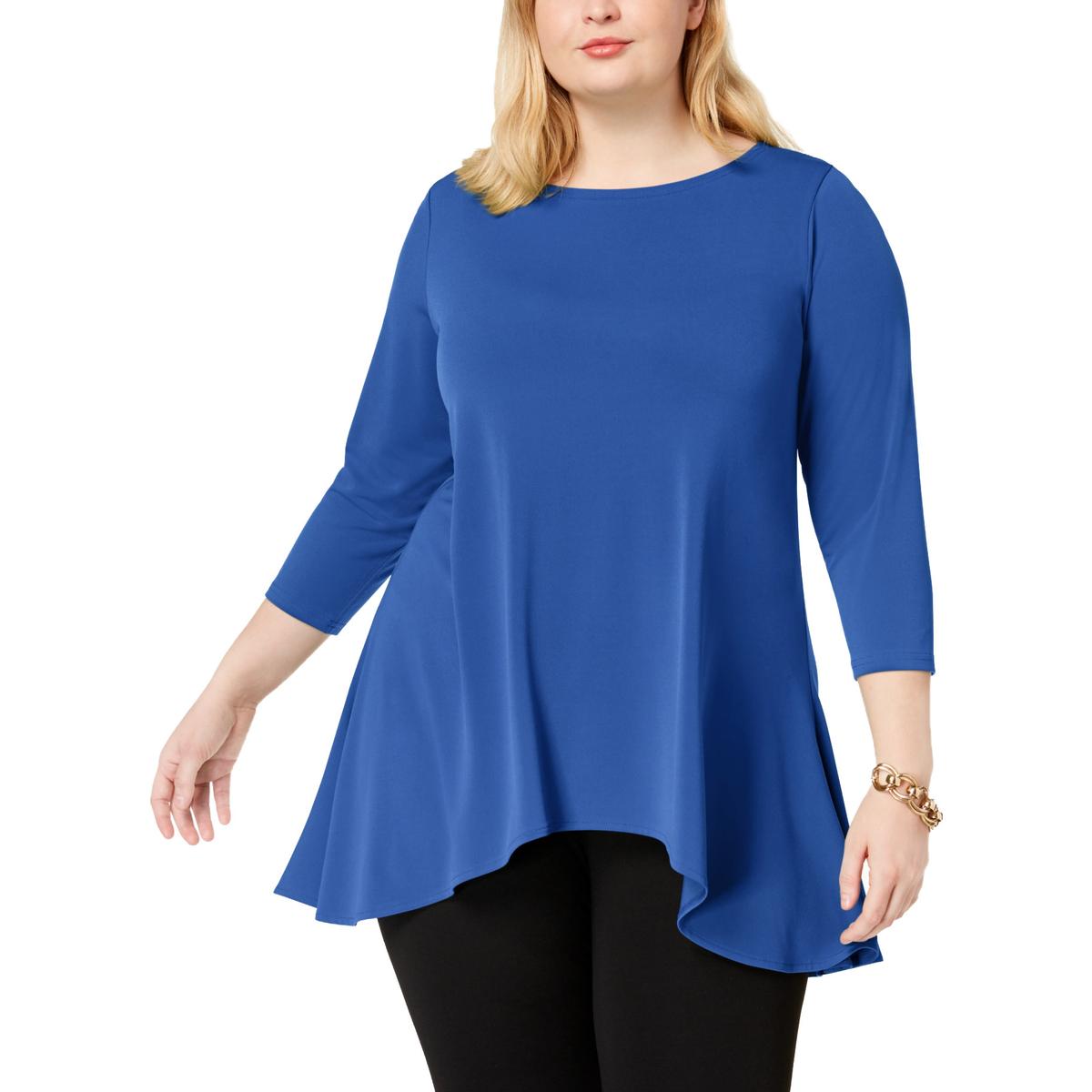 Alfani Womens Blue Round Neck Solid Tee Pullover Top Shirt Plus 2X BHFO ...
