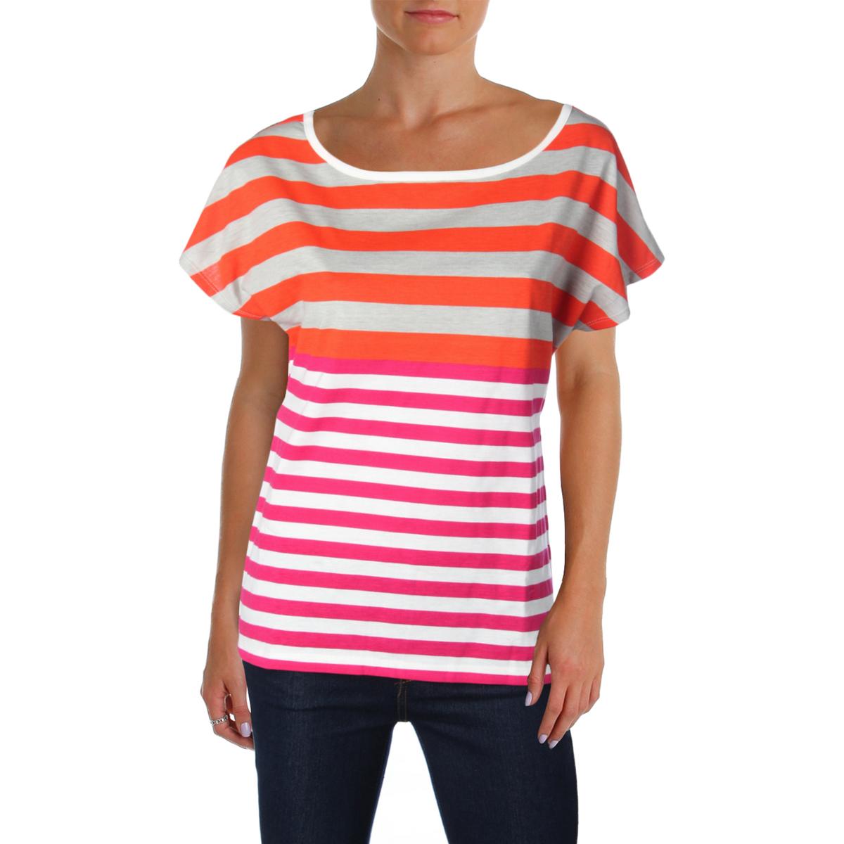 Avon Womens Orange Casual Cotton Striped T-Shirt Top M BHFO 0014 ...