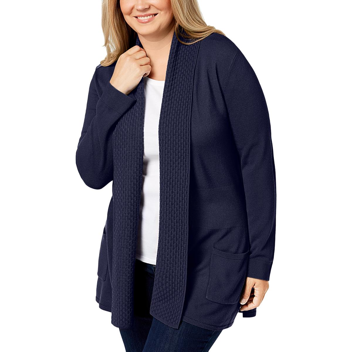 Karen Scott Womens Navy Long Sleeves Cardigan Sweater Top Plus 1X BHFO ...
