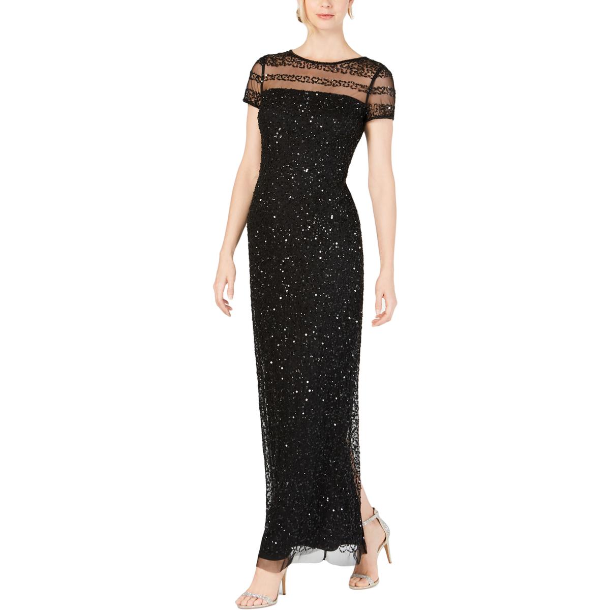 adrianna papell black beaded gown