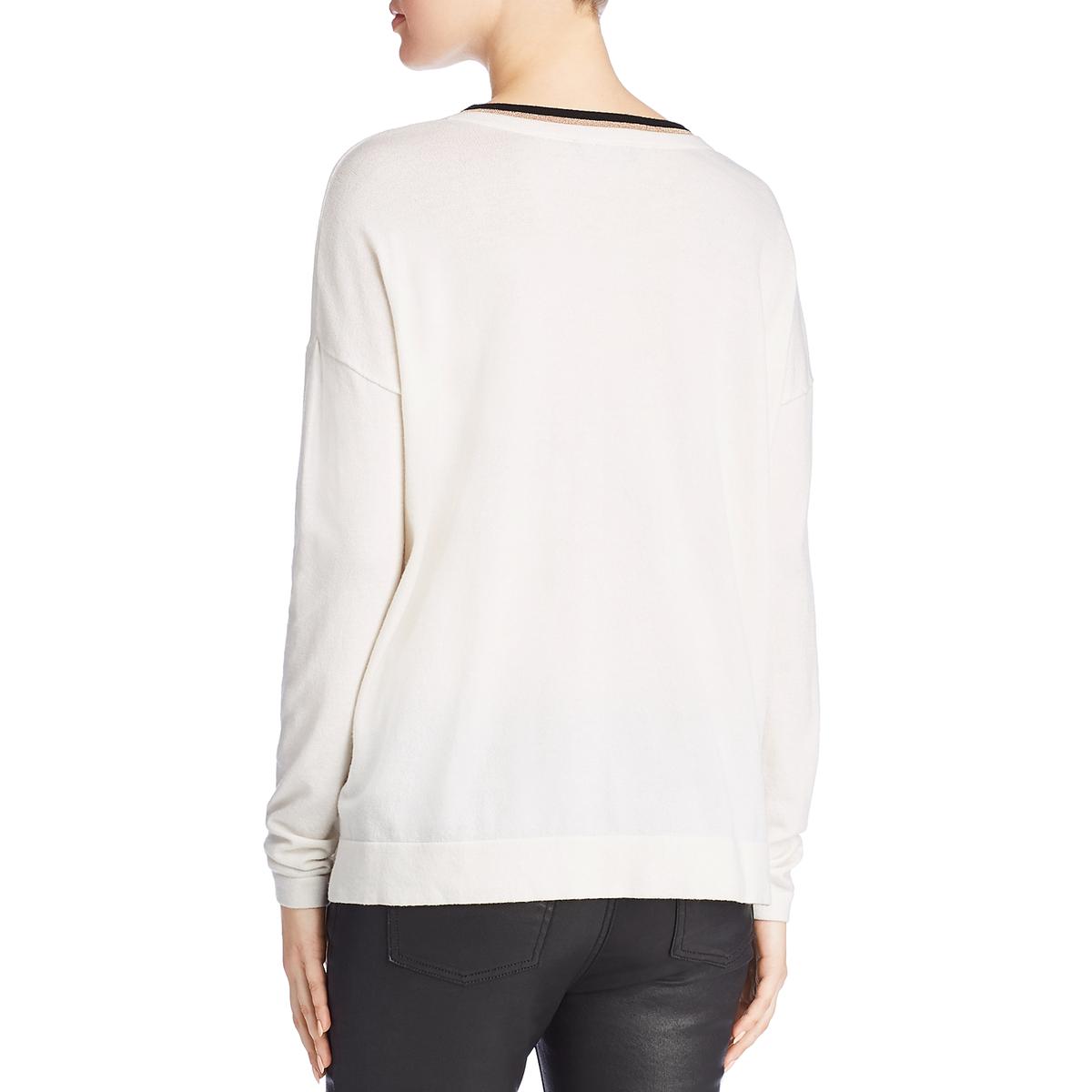 Donna Karan Womens White Metallic V-Neck Pullover Sweater Top XL BHFO ...
