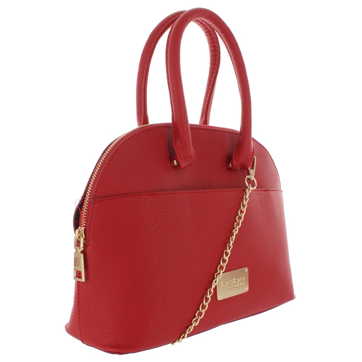 Bebe Womens Jenna Red Pebbled Faux Leather Dome Handbag Purse Medium ...