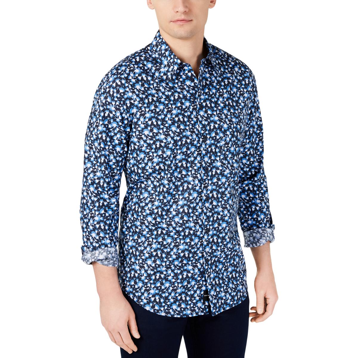 DKNY Mens Navy Floral Collared Casual ButtonDown Shirt S BHFO 4716 eBay