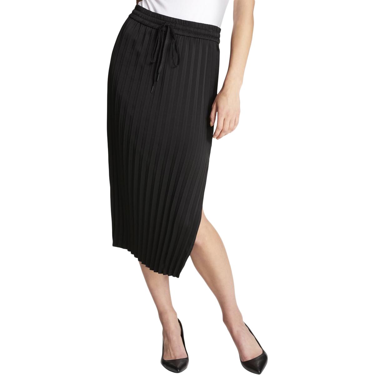 DKNY Womens Black Satin Fan Pleat KneeLength Midi Skirt L BHFO 1130 eBay