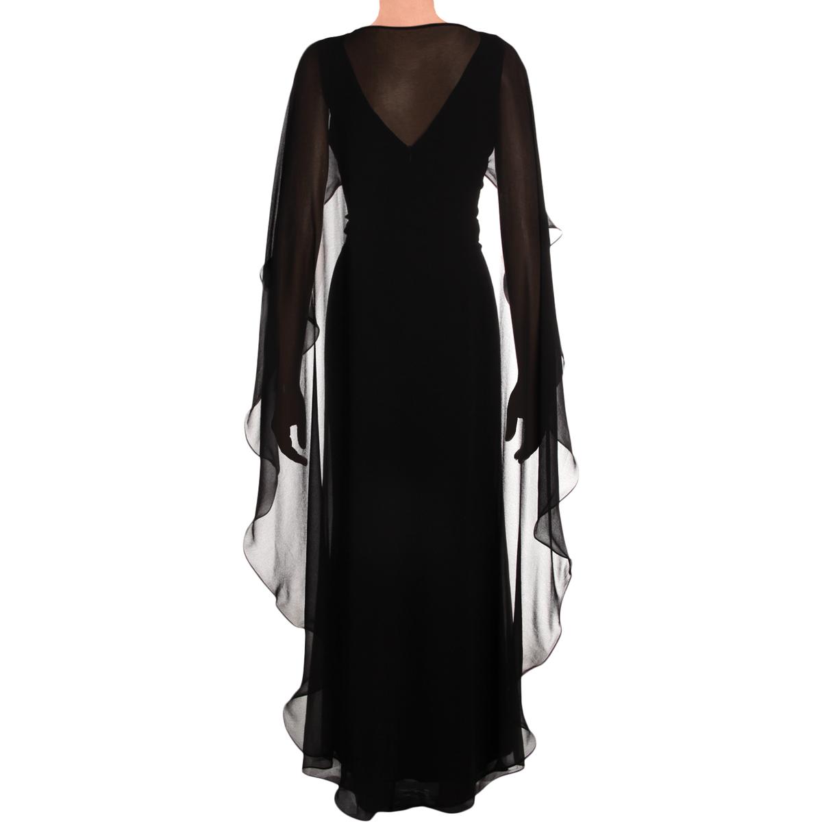 Lauren Ralph Lauren Womens Black Ruffled Cape Evening Dress Gown 10 ...