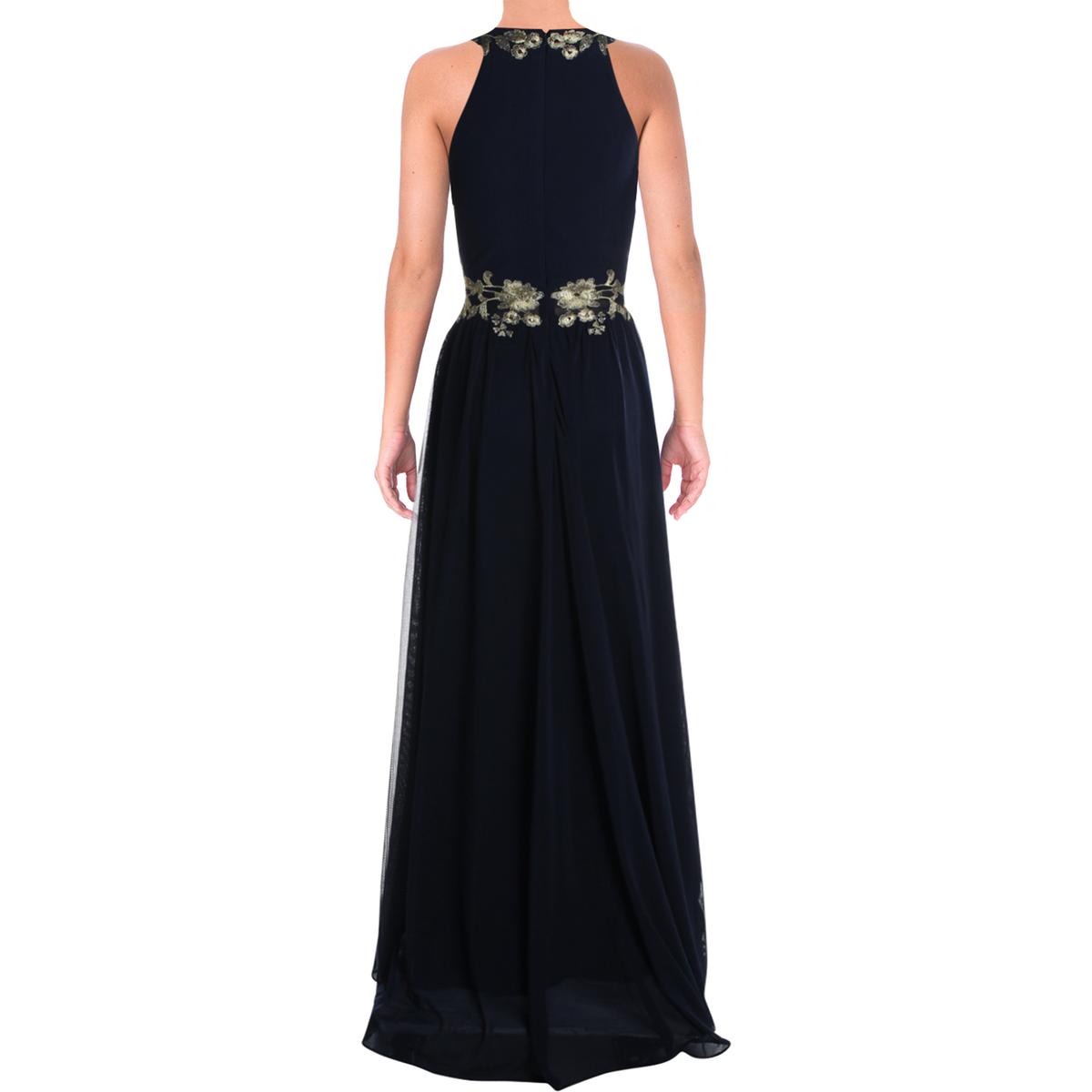 Betsy & Adam Womens Navy Embroidered Halter Formal Dress Gown 16 BHFO