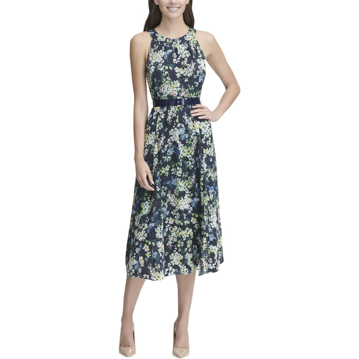 Tommy Hilfiger Womens Madeline Navy Floral Party Midi Dress Petites 8P ...