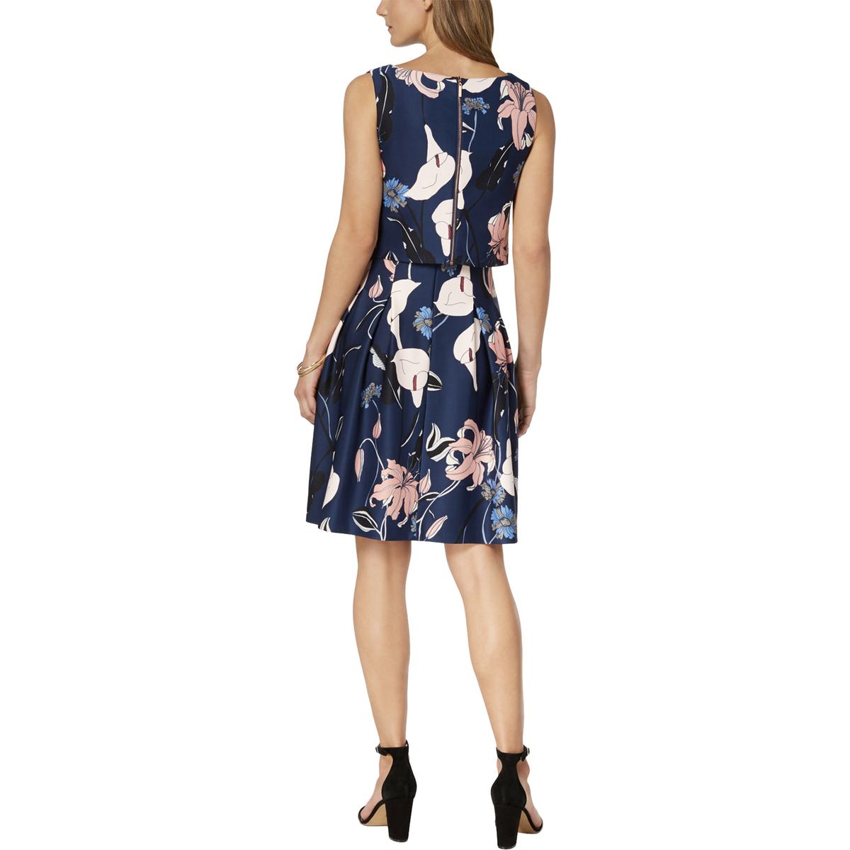 Ivanka Trump Womens Blue Floral Print Popover Sleeveless Party Dress 6 ...