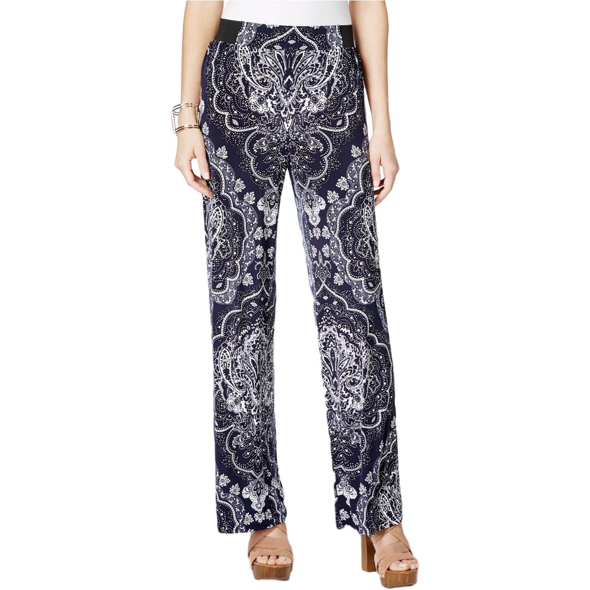 INC 8473 Womens Navy Printed Flat Front Paisley Wide Leg Pants XL BHFO