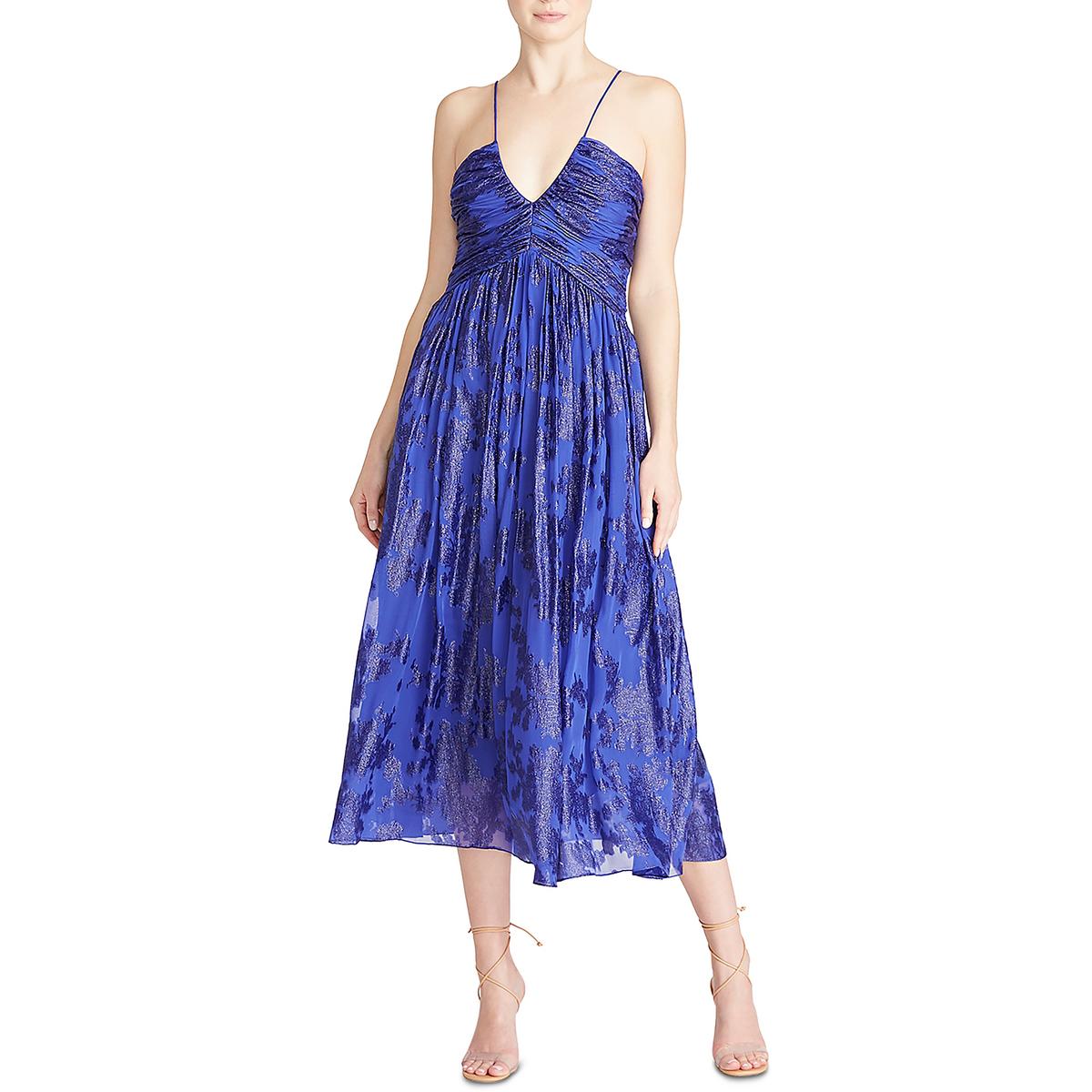 ML Monique Lhuillier Womens Silk Metallic Party Midi Dress BHFO 6678