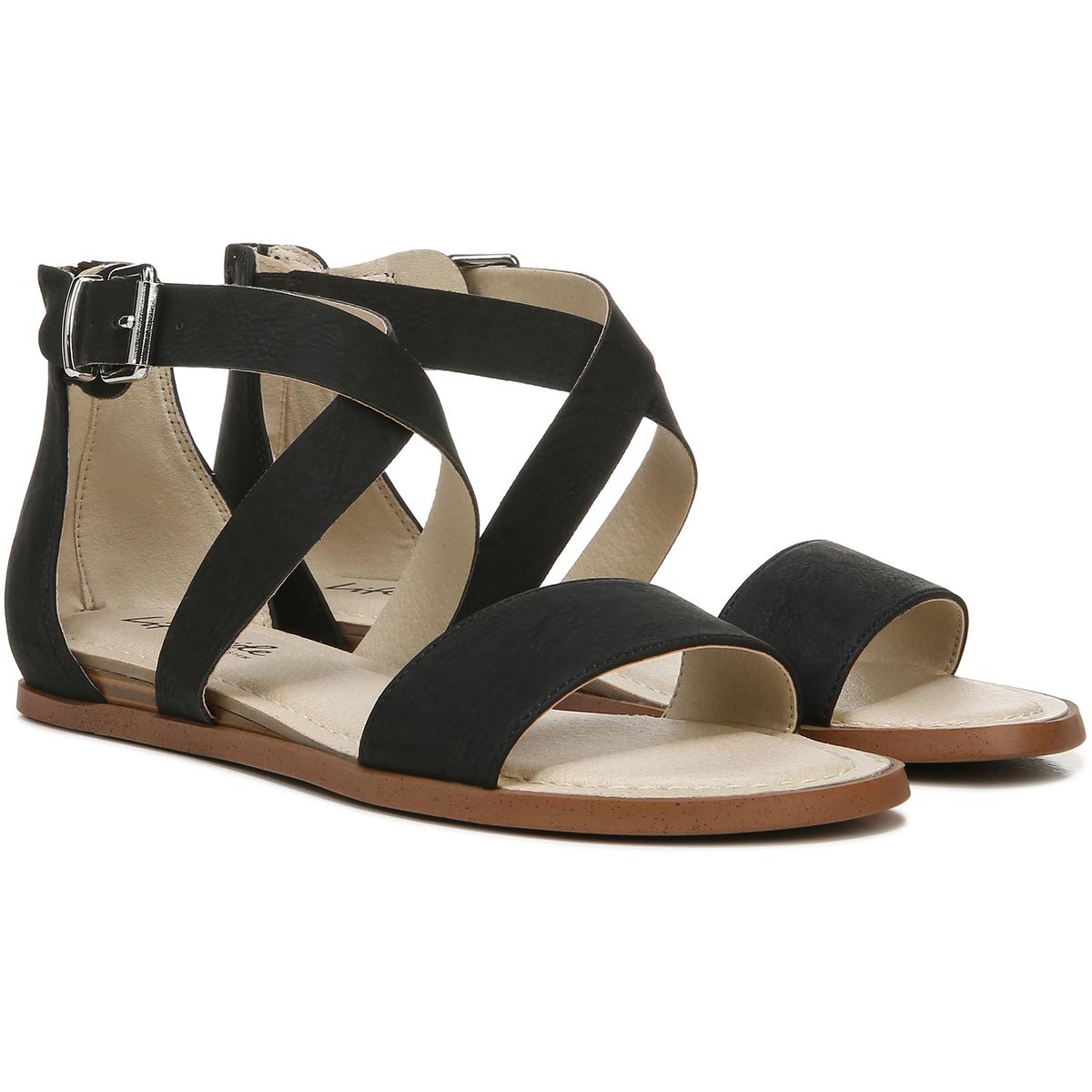 LifeStride Womens Riley Buckle Ankle Strap Flat Sandals Shoes BHFO