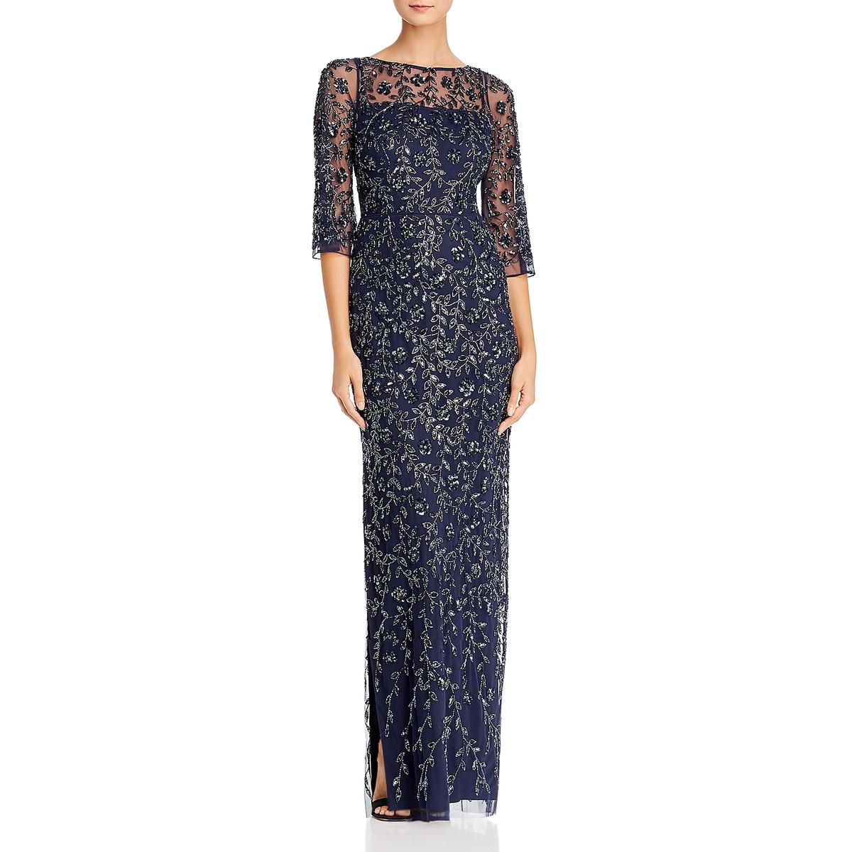 Aidan Mattox Womens Navy Embellished Sequin Evening Dress Gown 6 BHFO ...