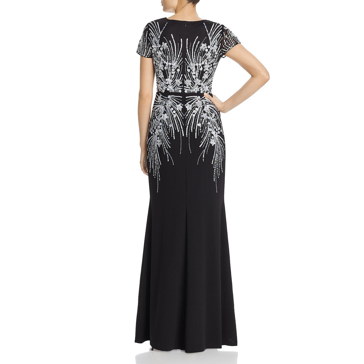 adrianna papell black beaded gown