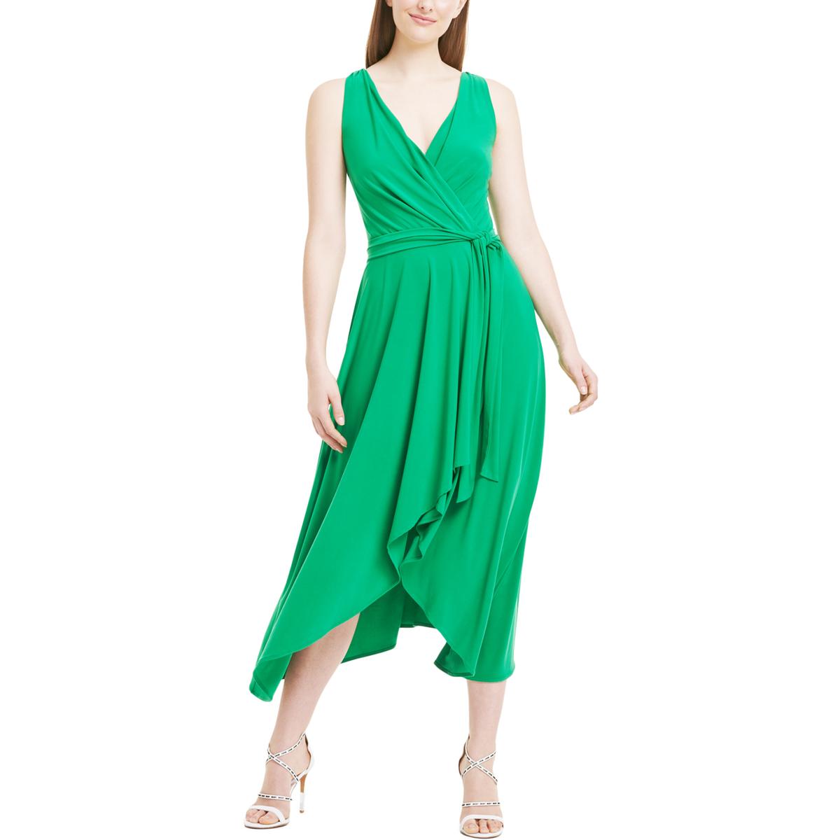 DKNY Womens Green Faux-Wrap Handkerchief Hem Party Midi Dress 10 BHFO 7074 | eBay