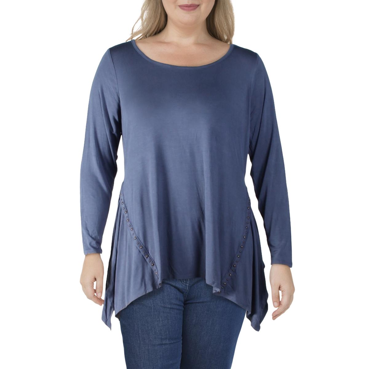 Belle by Belldini Womens Blue Embellished Pullover Top Shirt Plus 1X ...