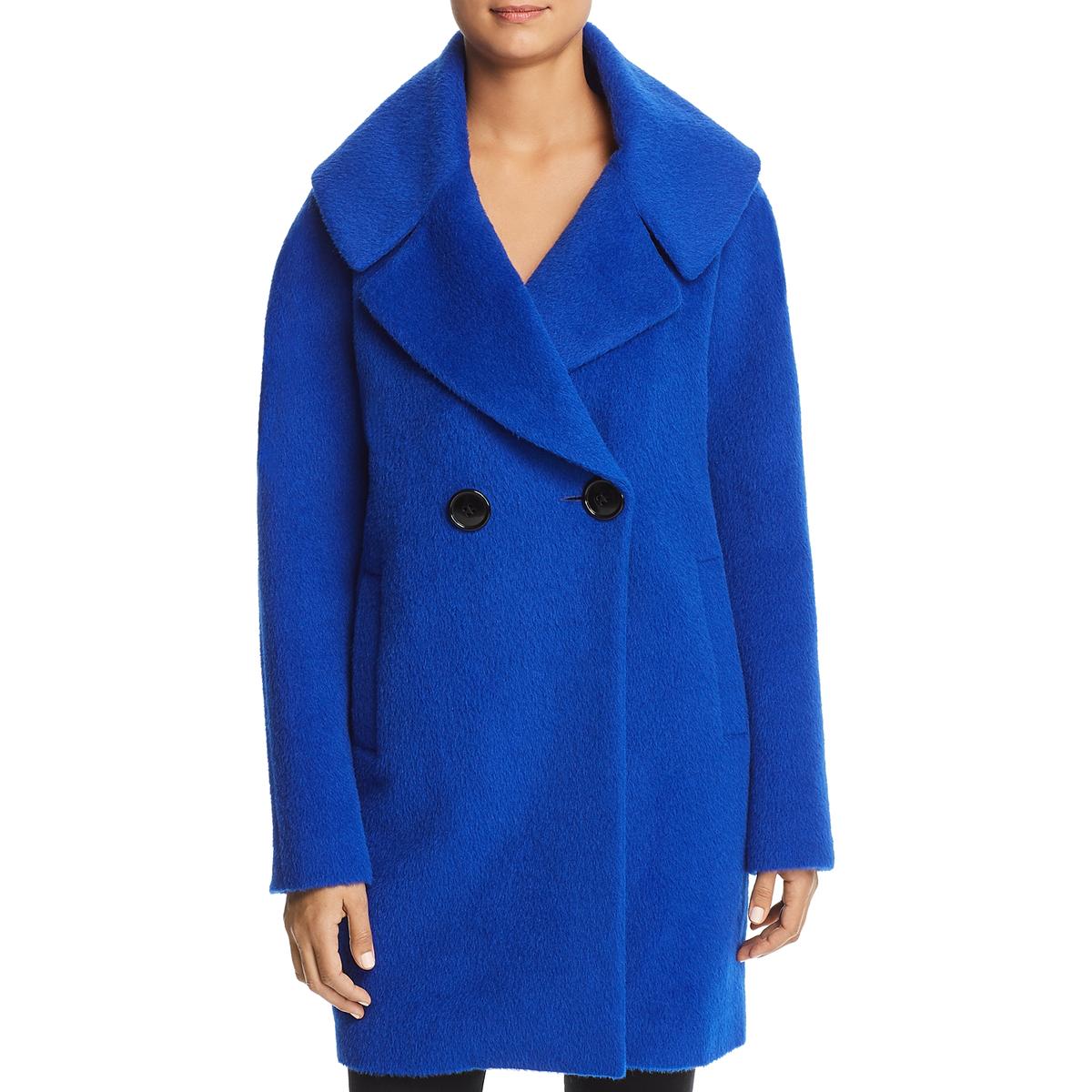 Elie Tahari Womens Shiloh Blue Winter Double-Breasted Long Wool Coat S ...
